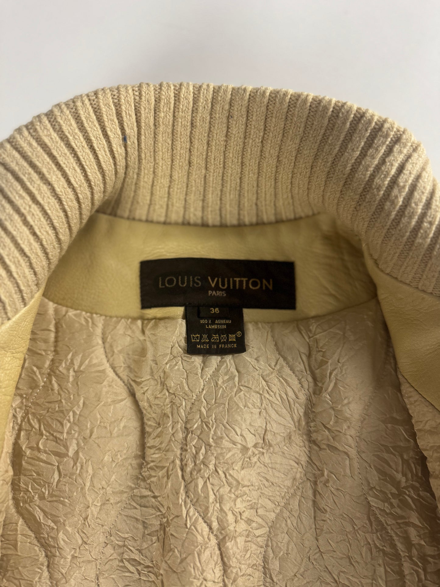 Louis Vuitton Cream Leather Ribbed Knit Collar Vest 2000s - XS