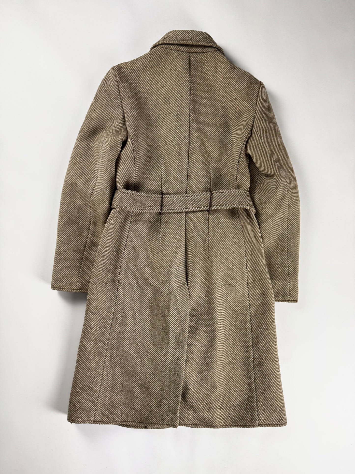 Miu Miu Prada Taupe Wool Twill Belted Long Zipped Coat FW 2000 - S