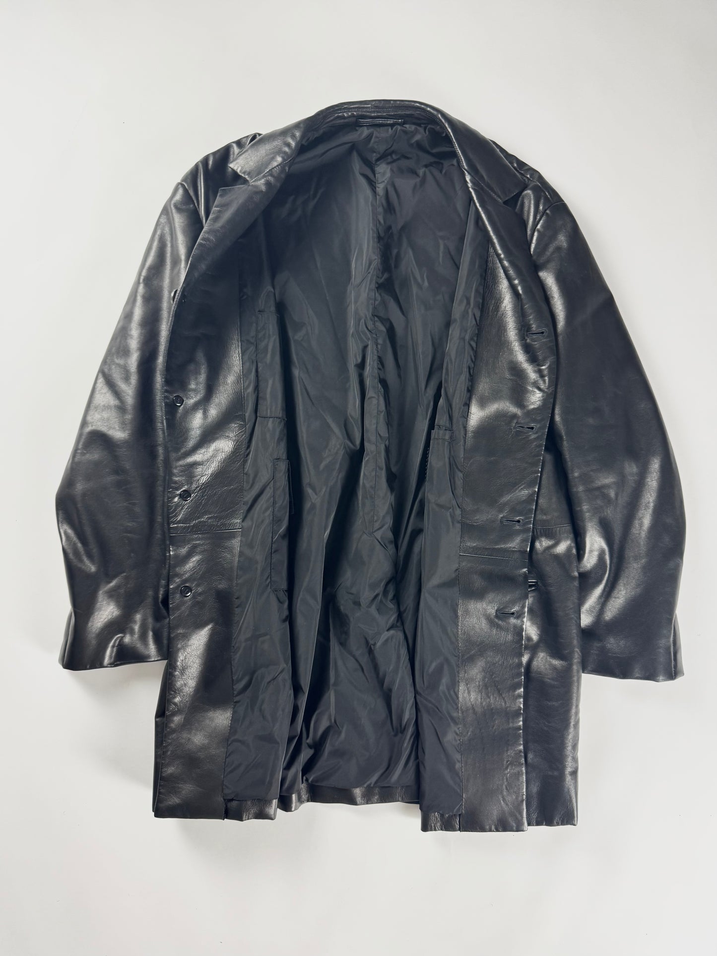 Prada Black Pure Soft Thick Leather Long Coat FW 1998 - L