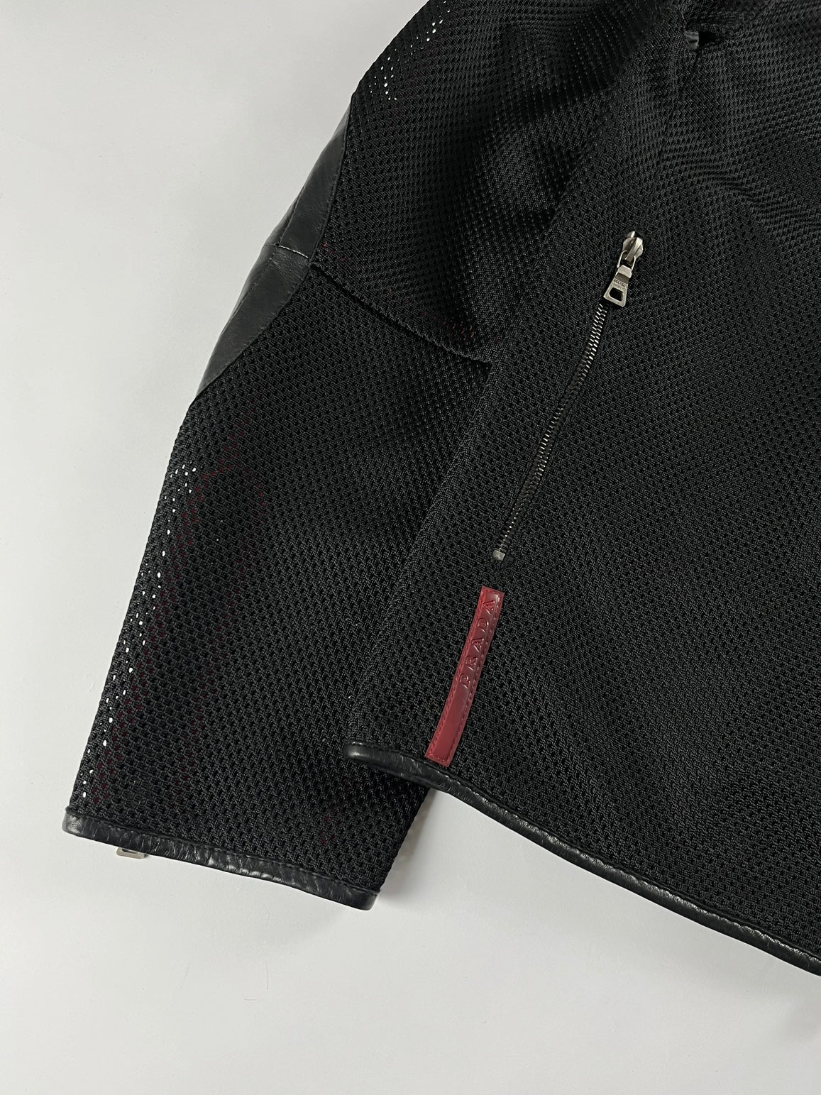 Prada Mesh Leather Patch Elbows Moto Jacket SS 2000 - L