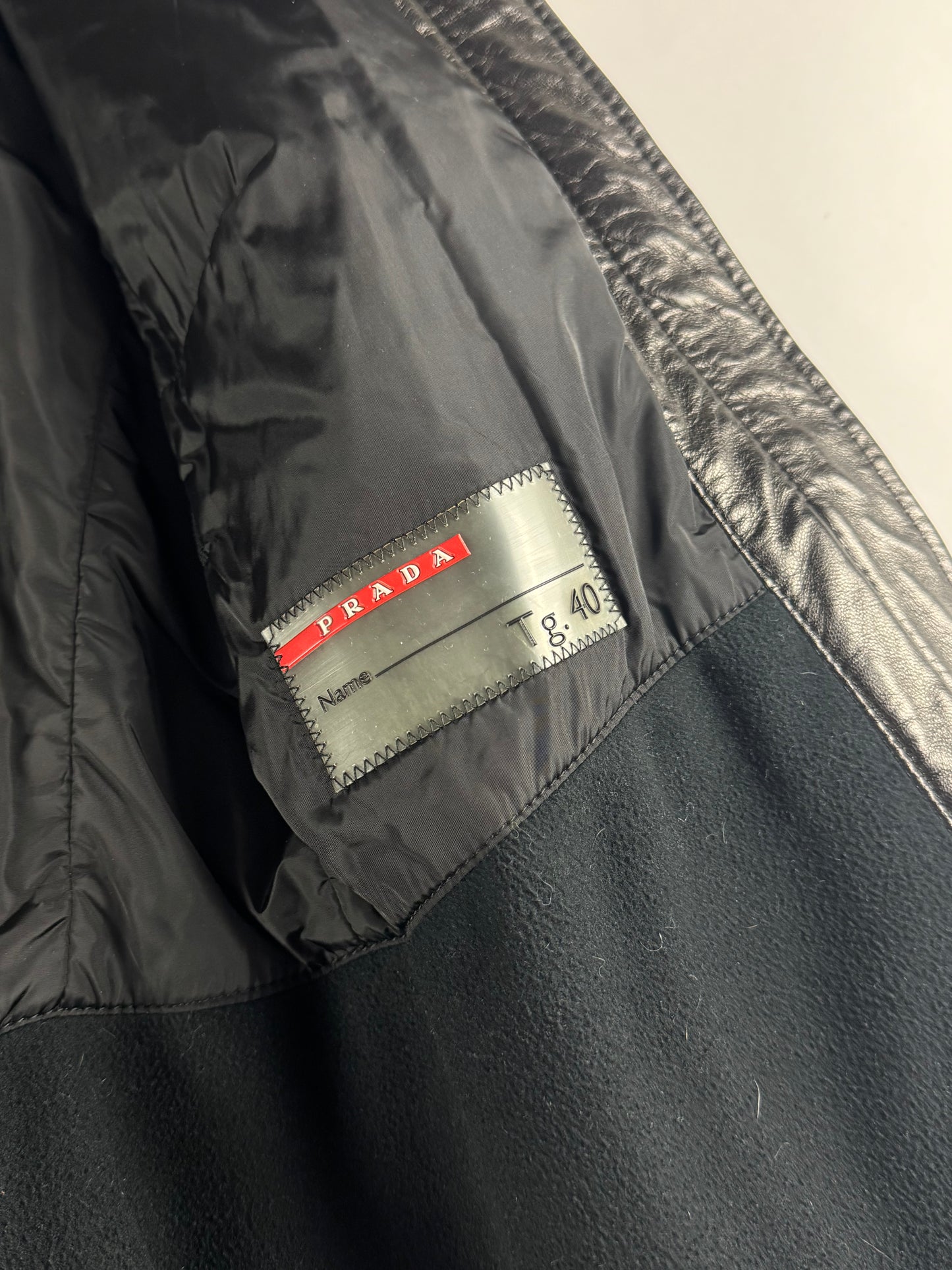 Prada Cuffed Arm Black Leather Moto Jacket SS 2000 - XS