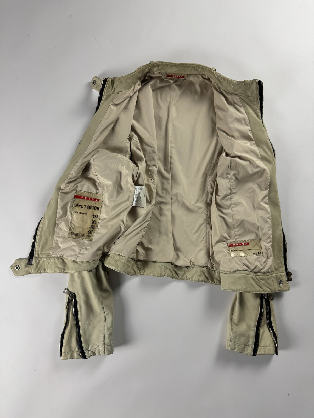 Prada Cream Leather Zipped Moto Jacket FW 2006 - M