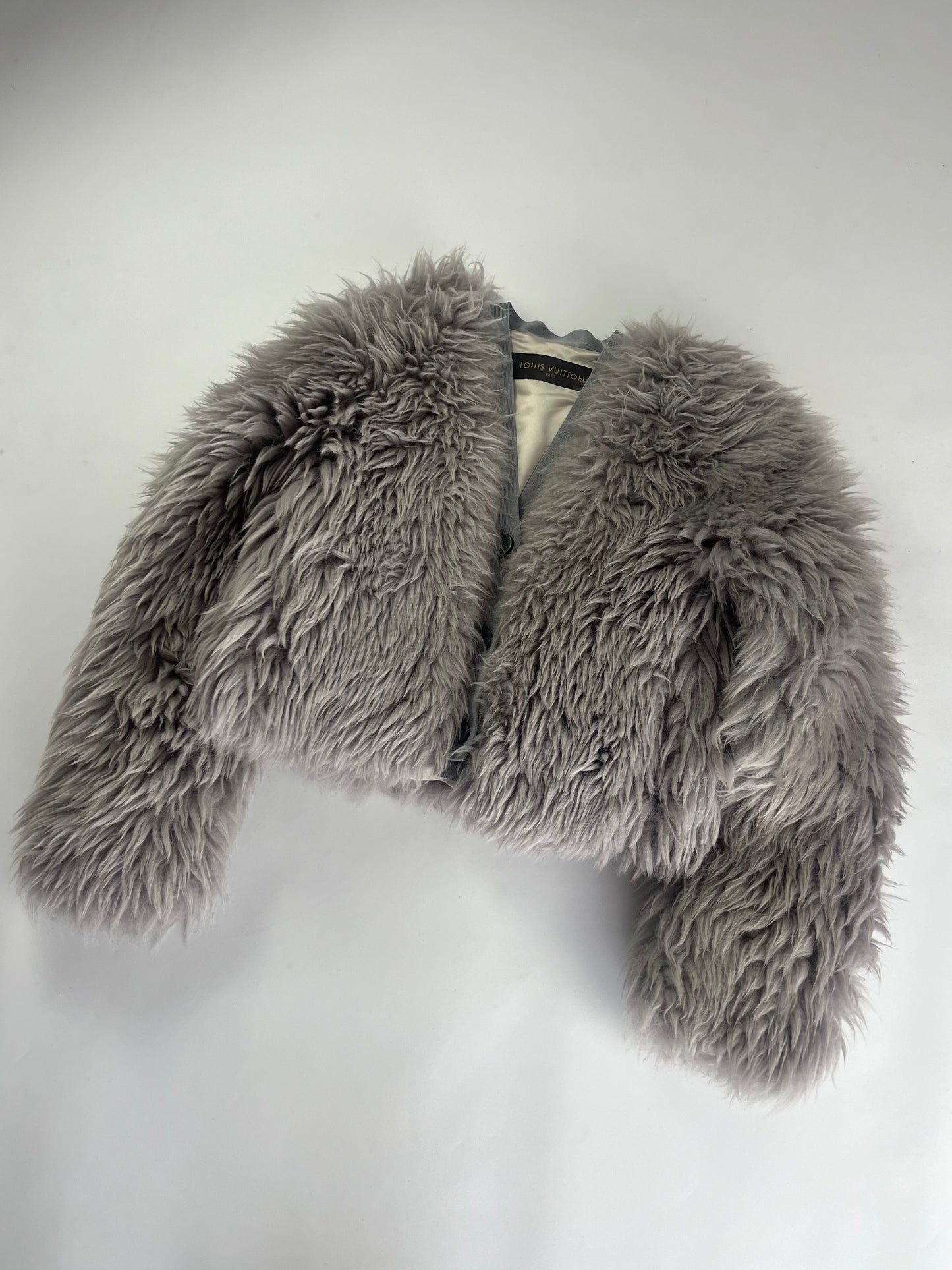 Louis Vuitton Sample Light Grey Fur Crop Jacket FW 2015 - S