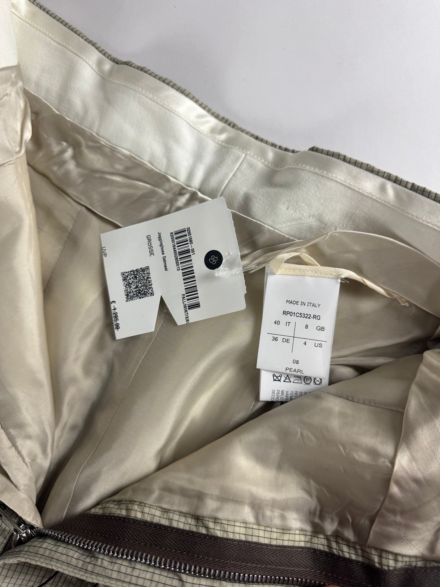 Rick Owens High Waisted Beige Micro Check Trousers - S