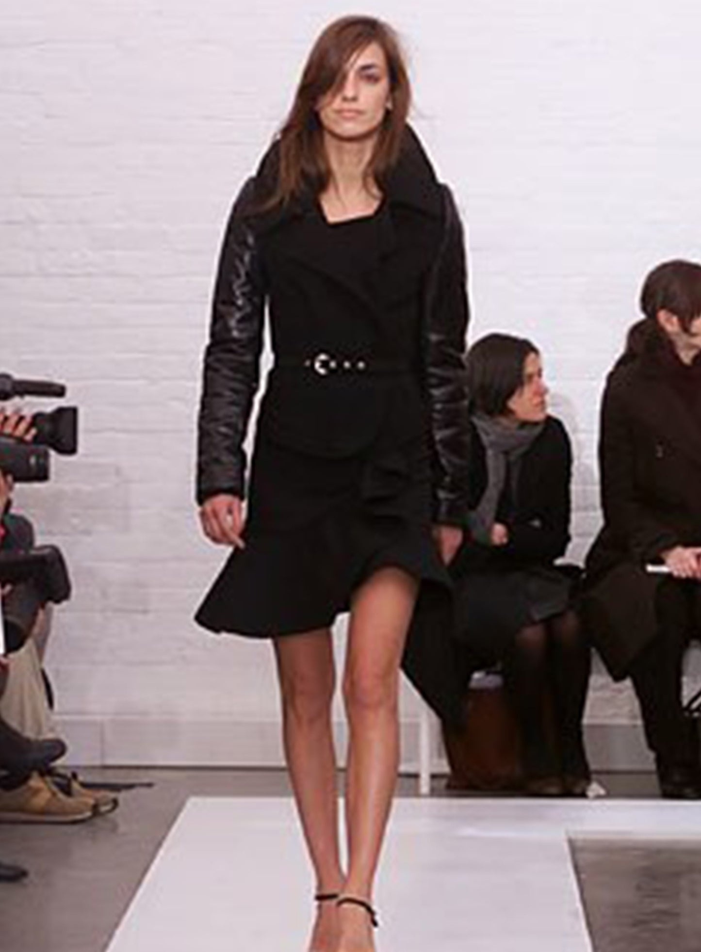 Balenciaga Dark Leather Sleeves Peplum Black Jacket FW 2002 - S