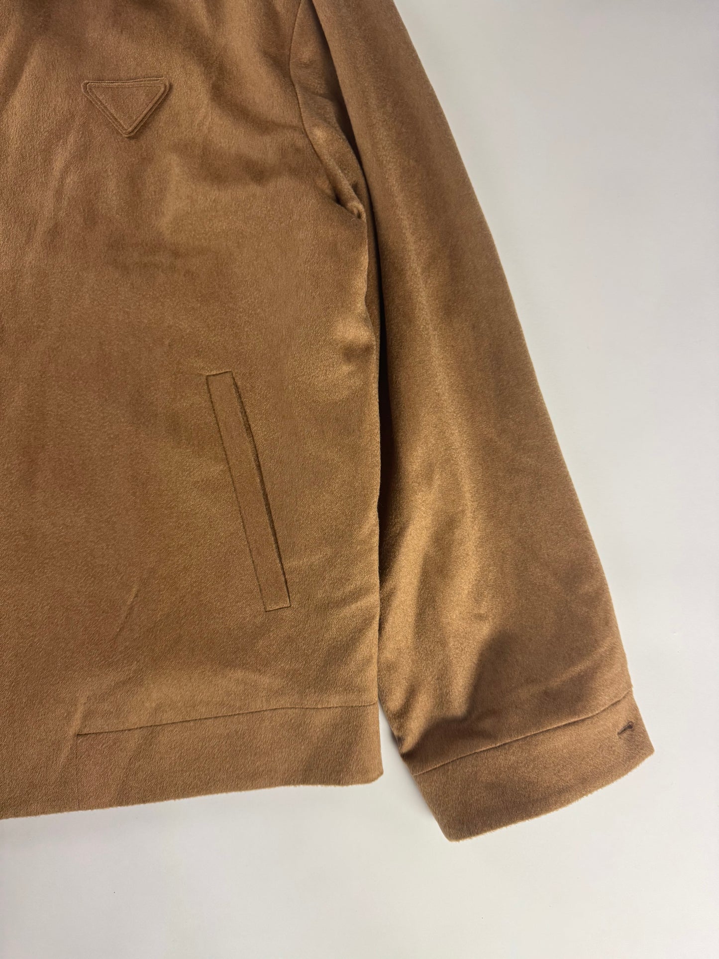 Prada Brown Camel Hair Triangle Logo Classic Jacket FW 2023 - L