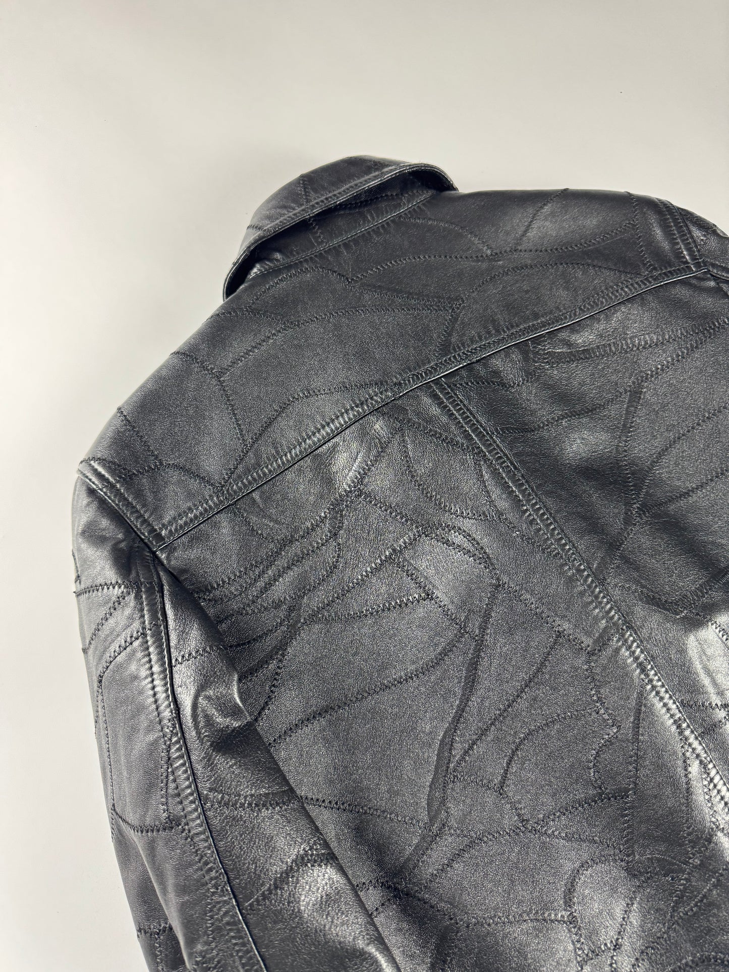 Saint Laurent Sample Leather Paneled Zigzag Stitching Bomber Jacket Pre Fall 2018 - S
