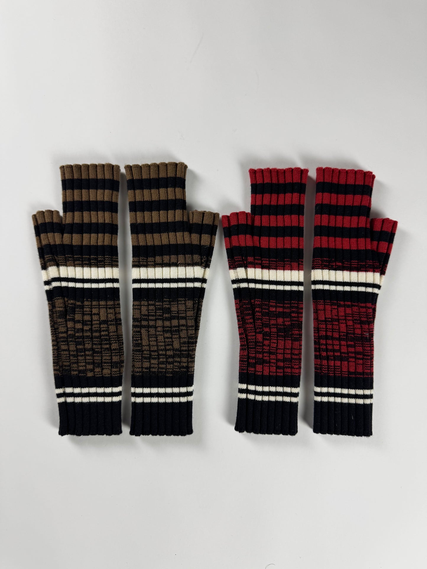 Dior Homme Sample Premium Virgin Wool Red & Brown Hand Warmer Glove Set 2020s - OS