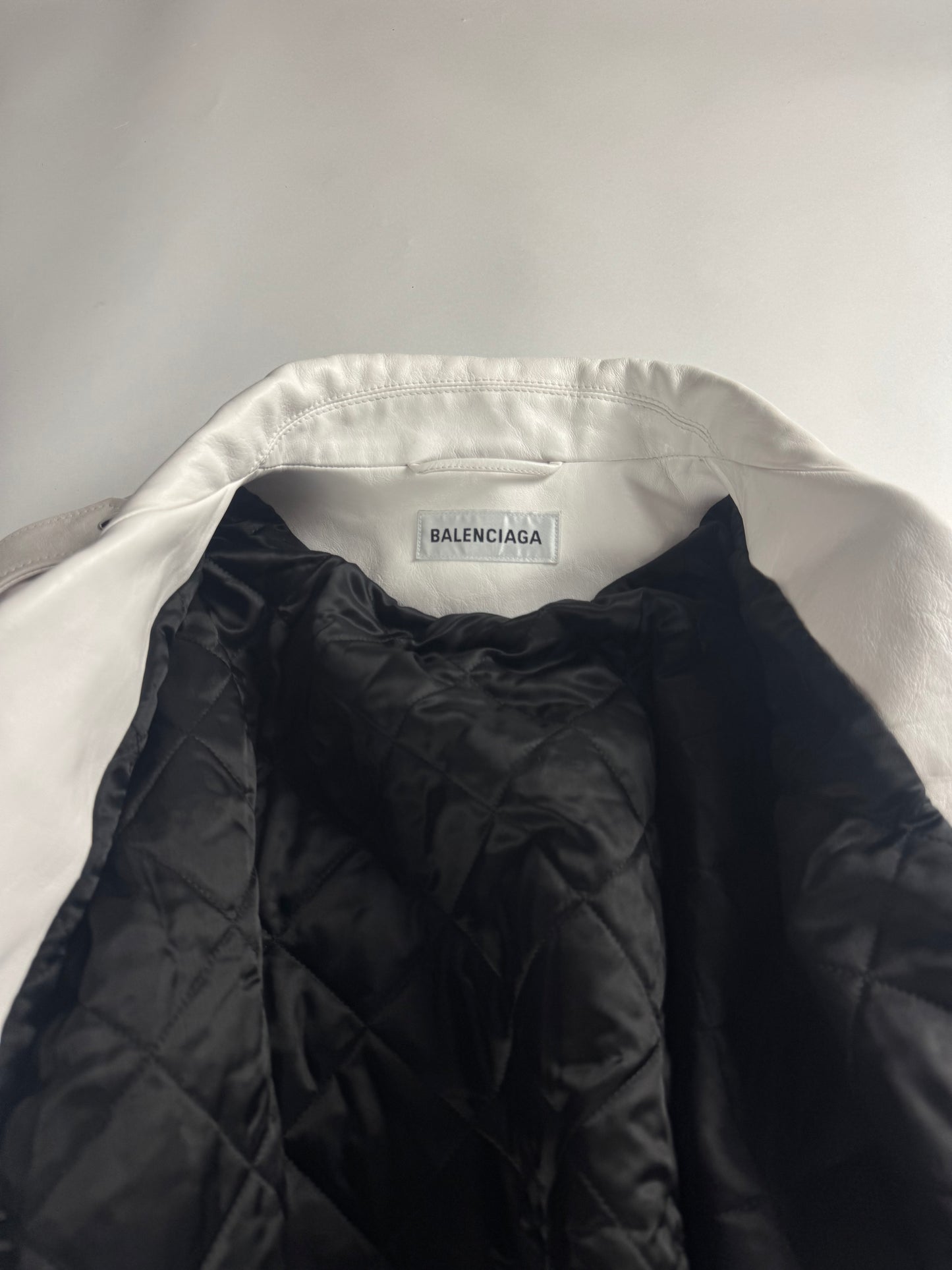 Balenciaga 80s Biker Smooth Optical White Calf Leather Oversized Perfecto Jacket SS 2020 - M