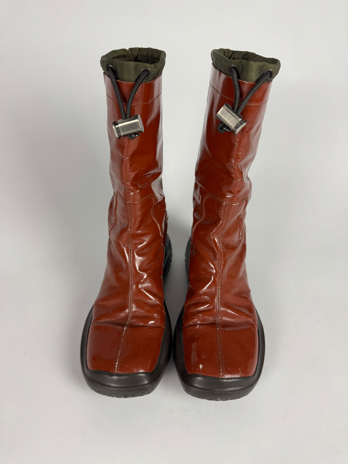 Prada Vibram Brown Patent Leather Boots FW 1999 - 38 IT/39 EU