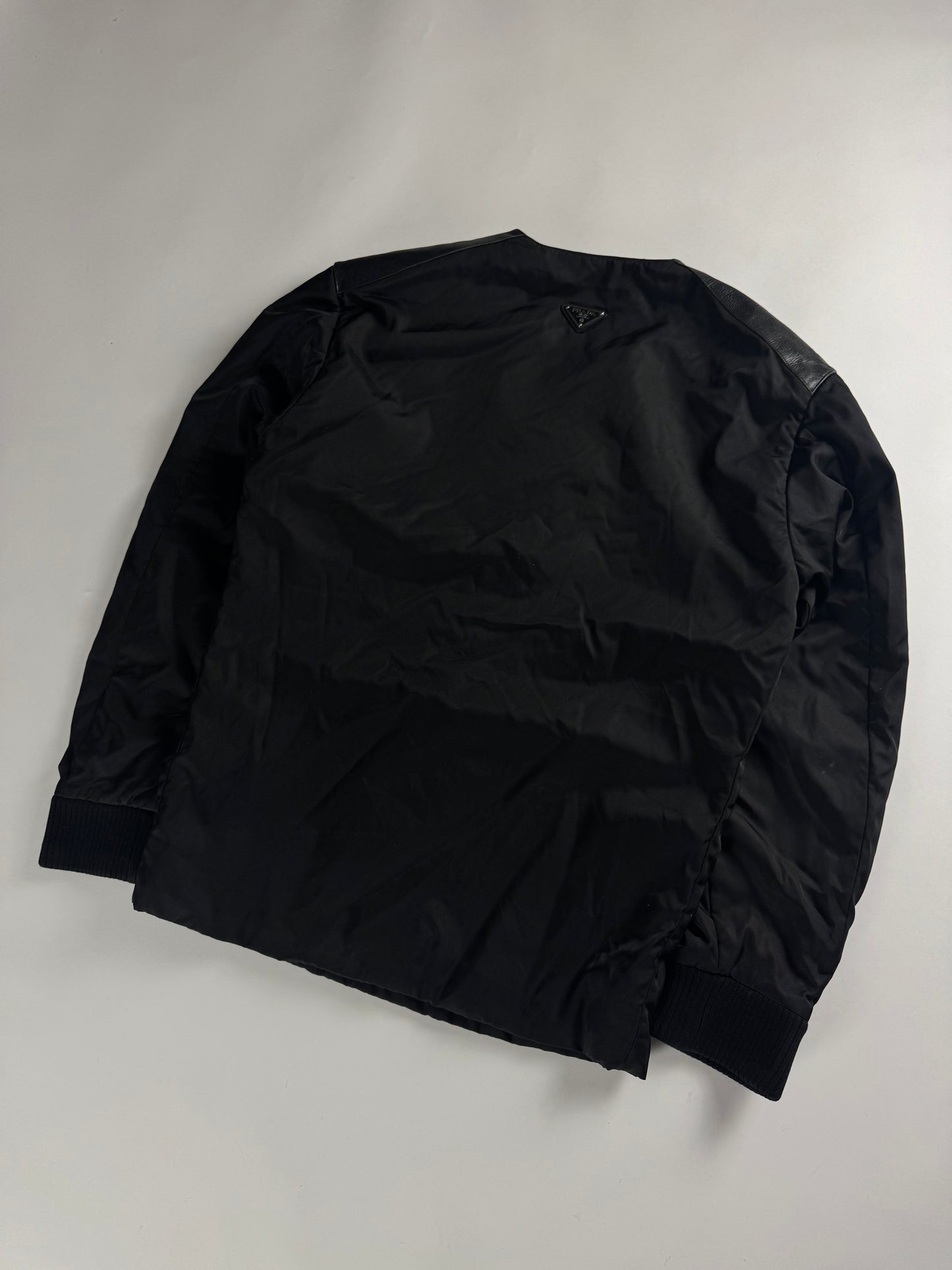 Prada Leather Shoulder Panels Deep V Neck Nylon Sweater FW 2009 - S