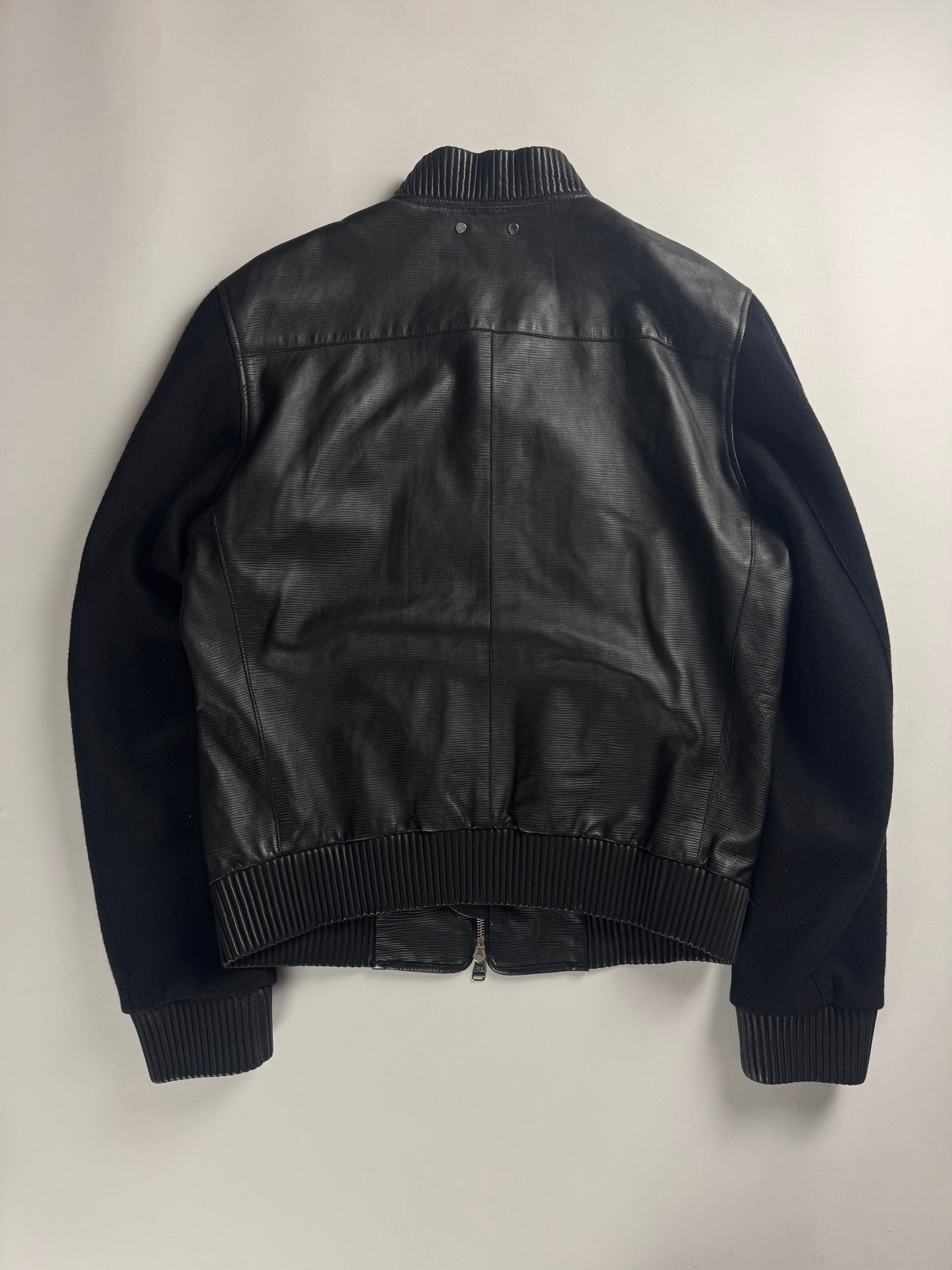 Louis Vuitton Sample Black Wool Sleeves Epi Leather Bomber Jacket Pre Fall 2013 - M