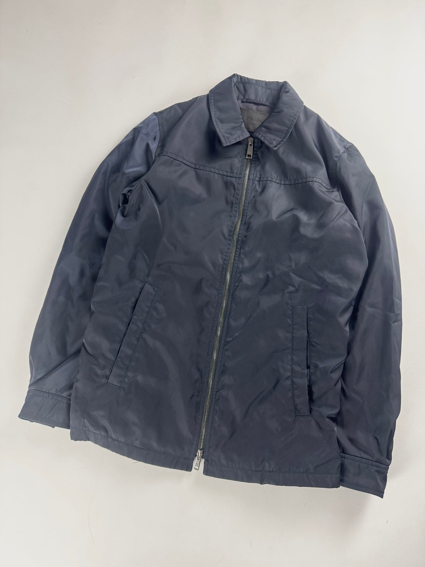 Prada Navy Double Zip Officer Minimalist Trucker Jacket SS 2019 - S