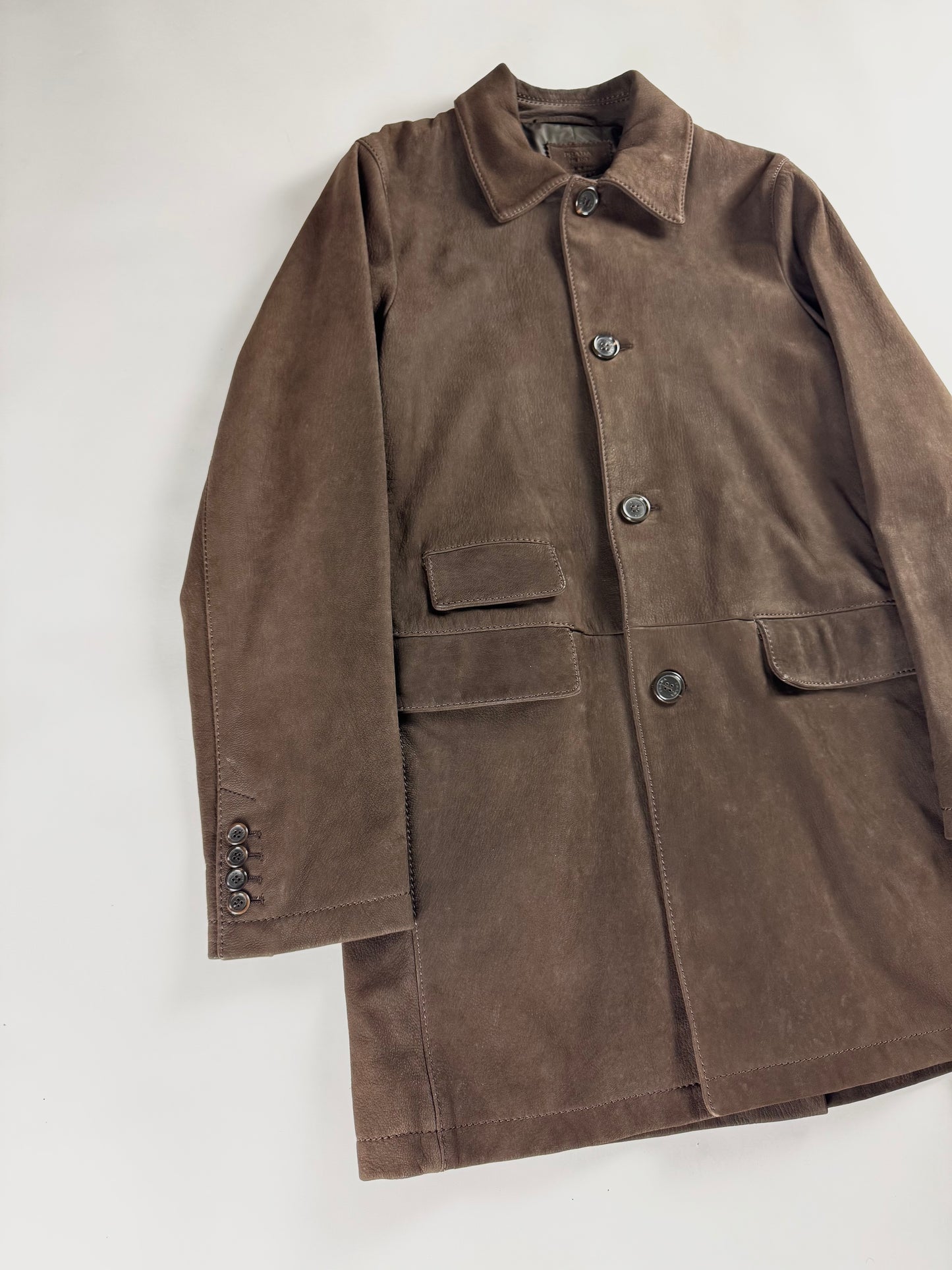 Prada Premium Brown Leather Three Pockets Long Coat FW 2003 - M