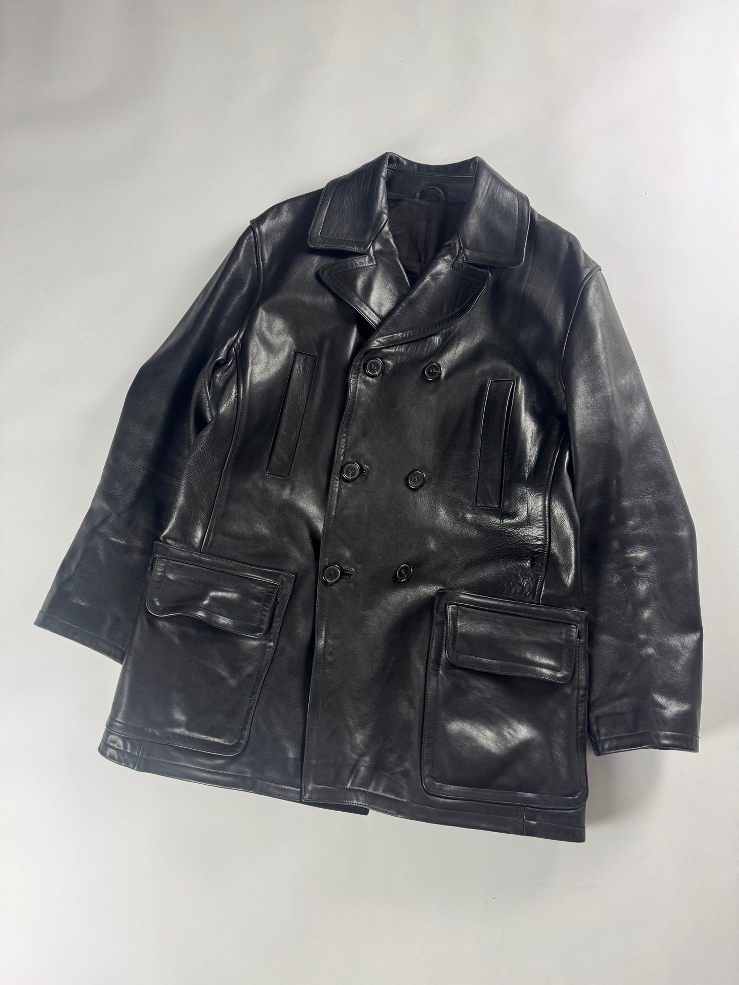 Prada Double Breasted Dark Brown Leather Coat FW 1996 - L