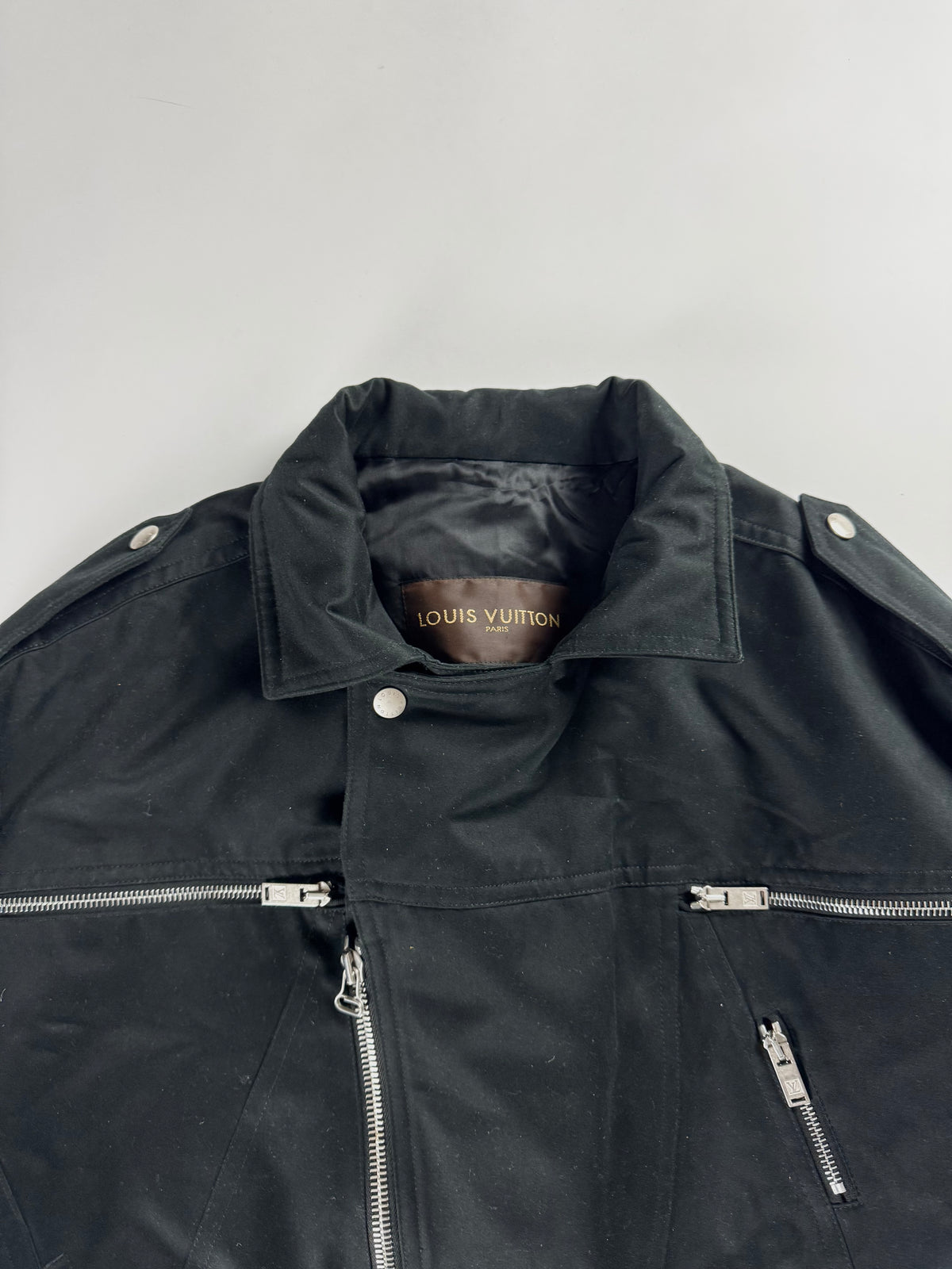 Louis Vuitton Black Cotton Asymmetrical Zipper Perfecto Jacket 2000s - M