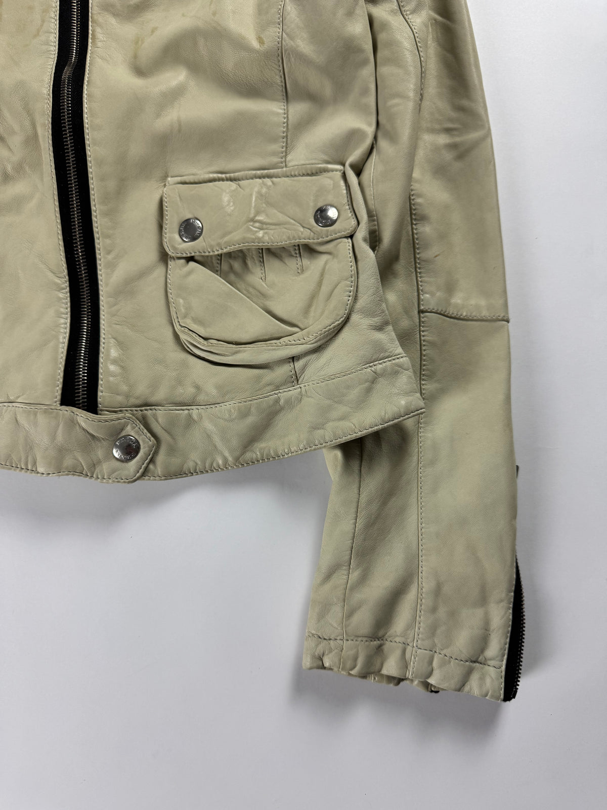 Prada Cream Leather Zipped Moto Jacket FW 2006 - M