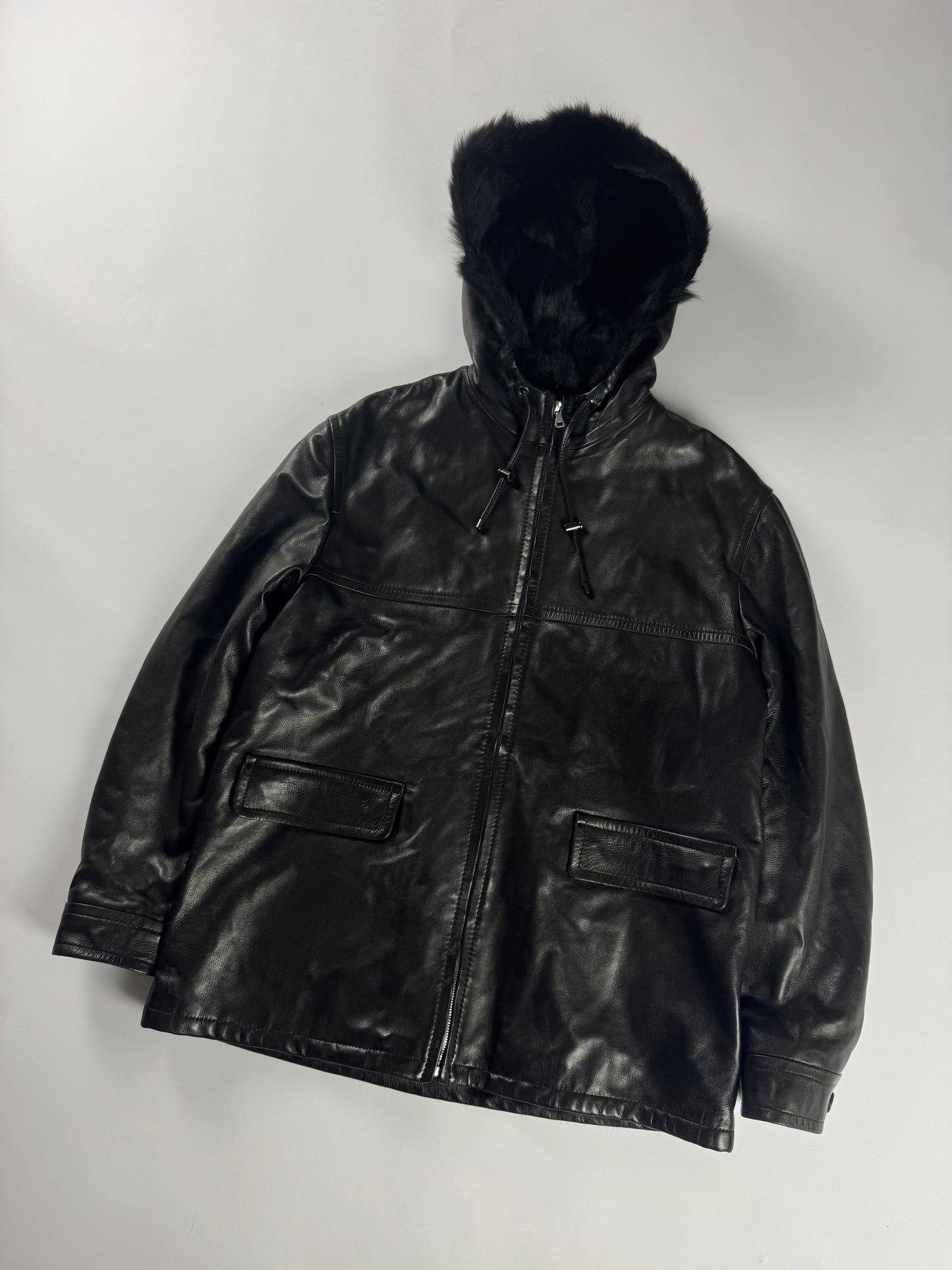 Prada Inside Fur Hooded Leather Jacket FW 1996 - S