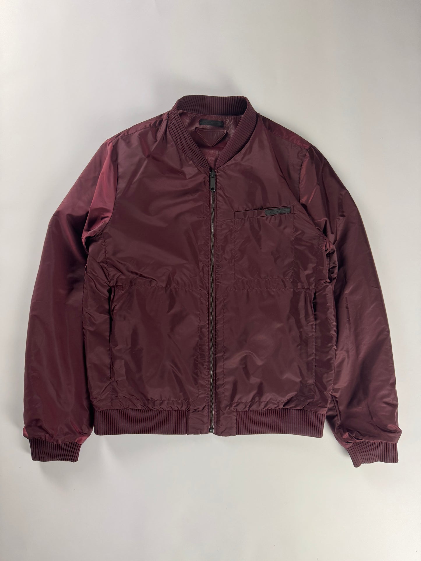 Prada Backside Triangle Logo Reversible Soft Bordeaux Leather Bomber Jacket FW 2017 - M
