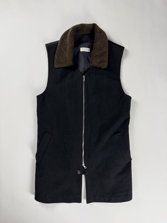 Dries Van Noten Black Wool Gilet Vest Sherpa Effect Collar - M