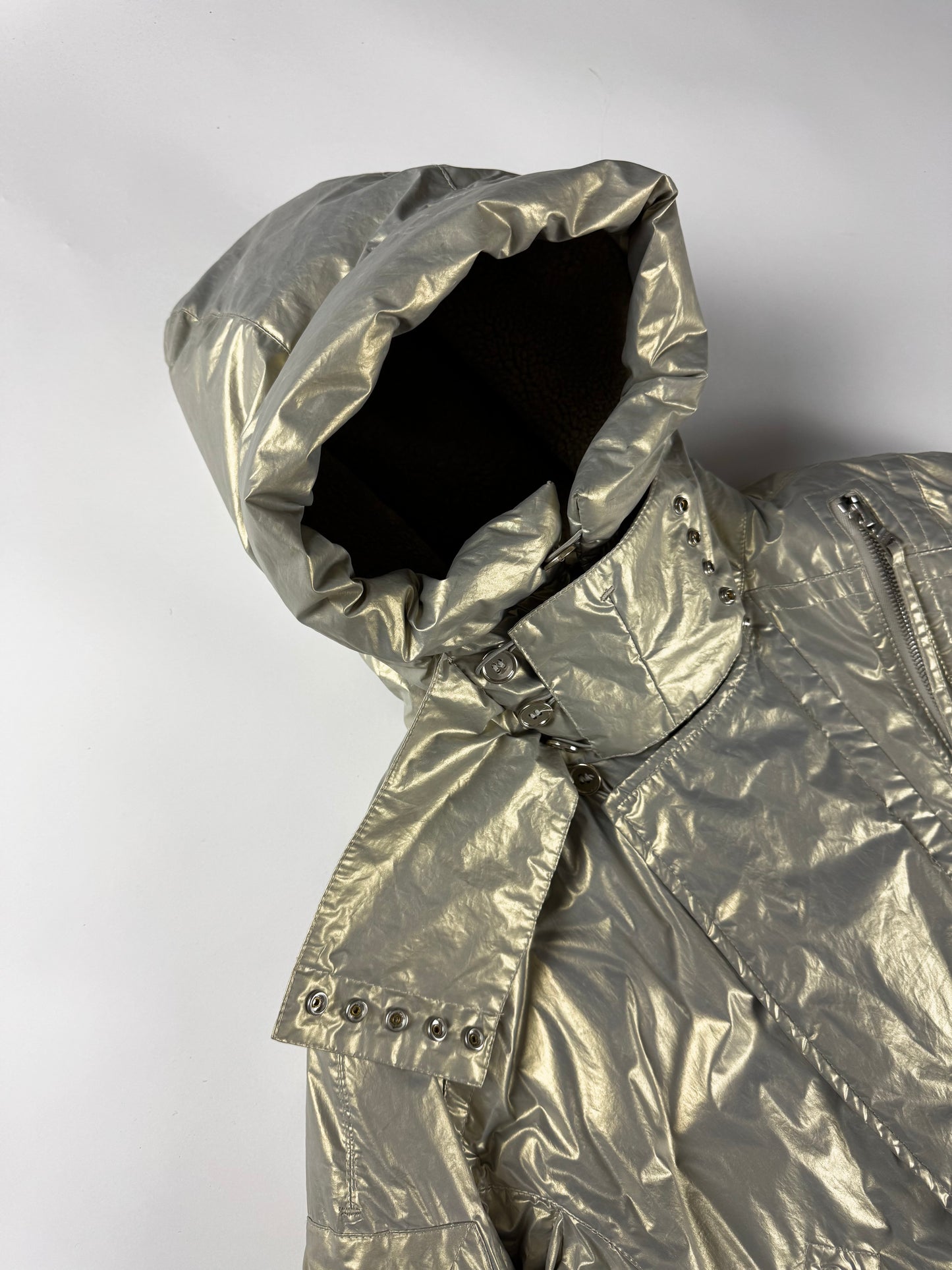 Prada Bright Silver Thermal Shearling Lining Astronaute Parka Jacket 2000s - M