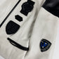 Louis Vuitton Sample White Leather Black Multi Patch Logo Badge Racer Jacket FW 2017 - S