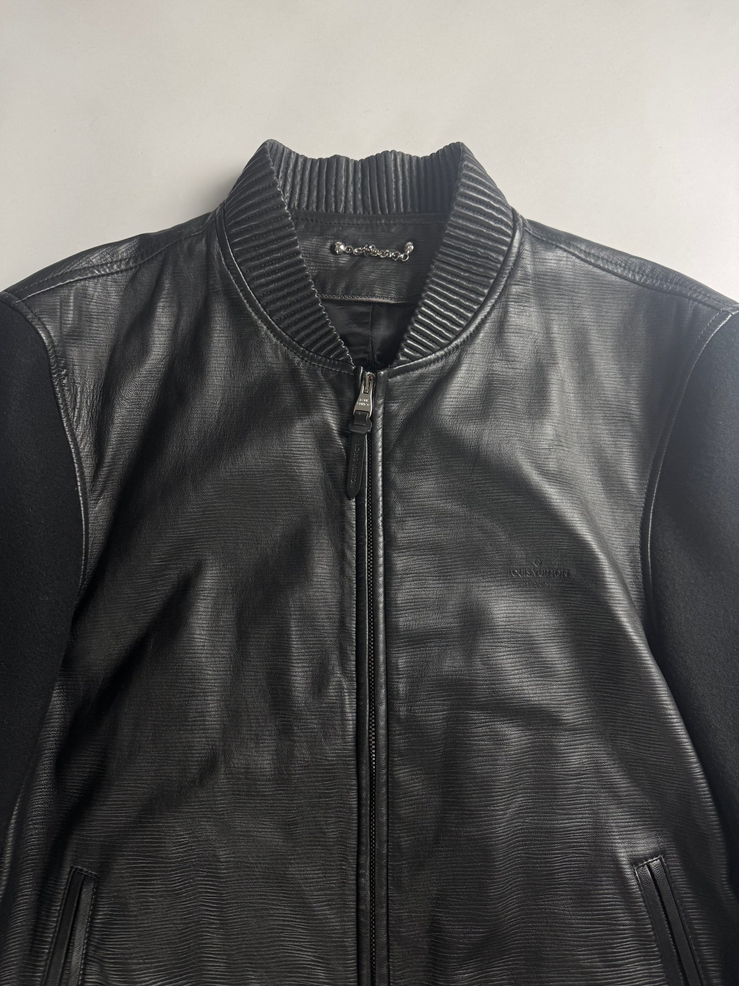 Louis Vuitton Sample Black Wool Sleeves Epi Leather Bomber Jacket Pre Fall 2013 - M