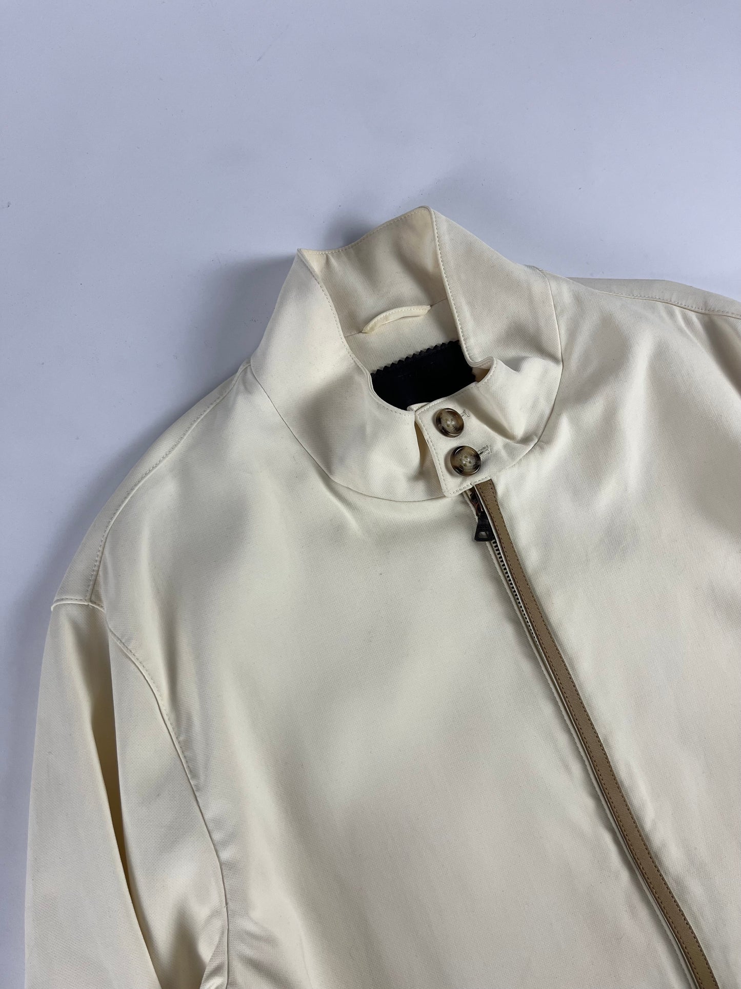 Prada Leather Patched Cream Harrington Jacket 2000s - L