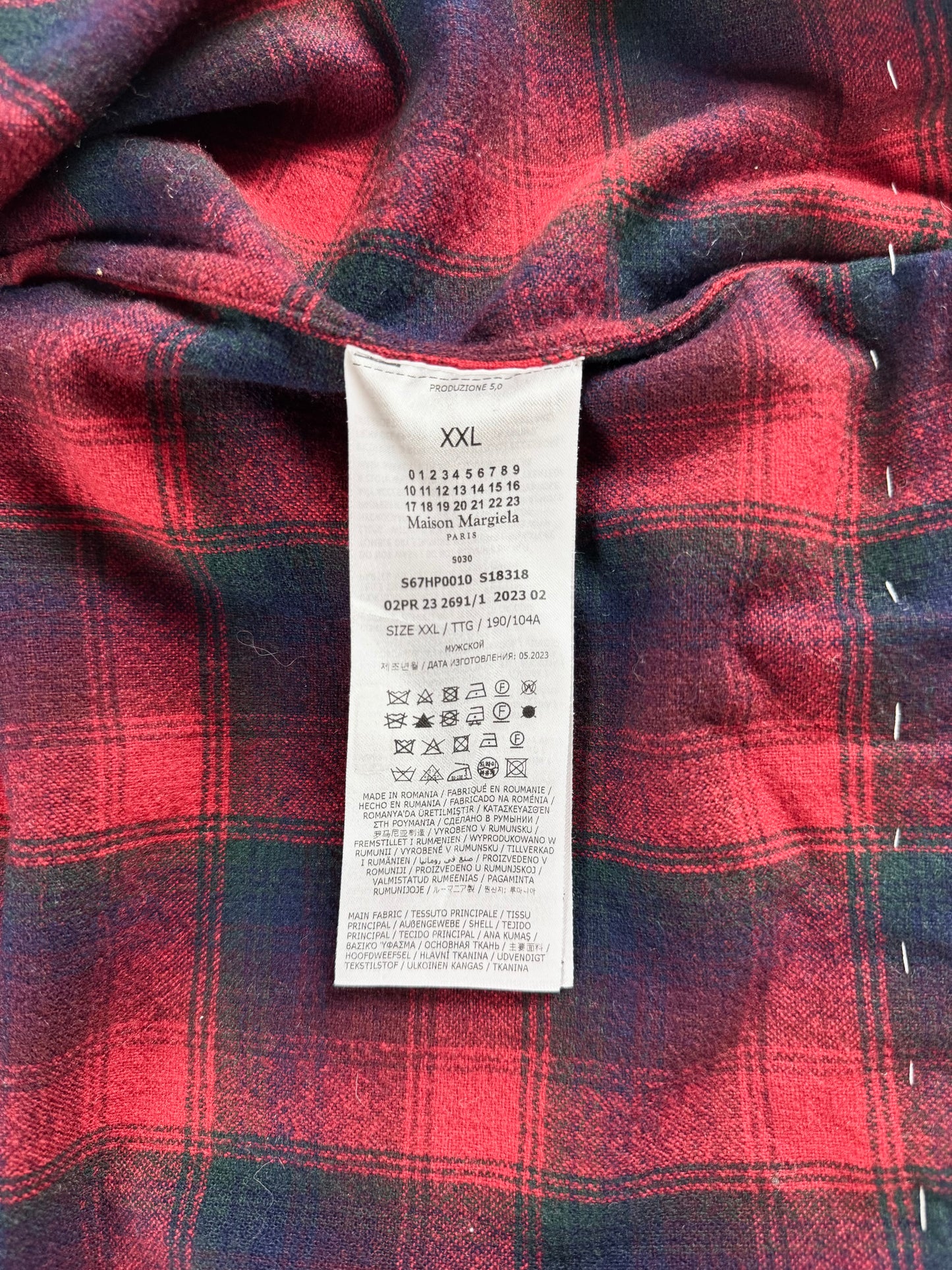 Maison Margiela x Pendleton Red Tartan Plaid Tan Knit Western Fringe Cardigan FW 2023 - XXL