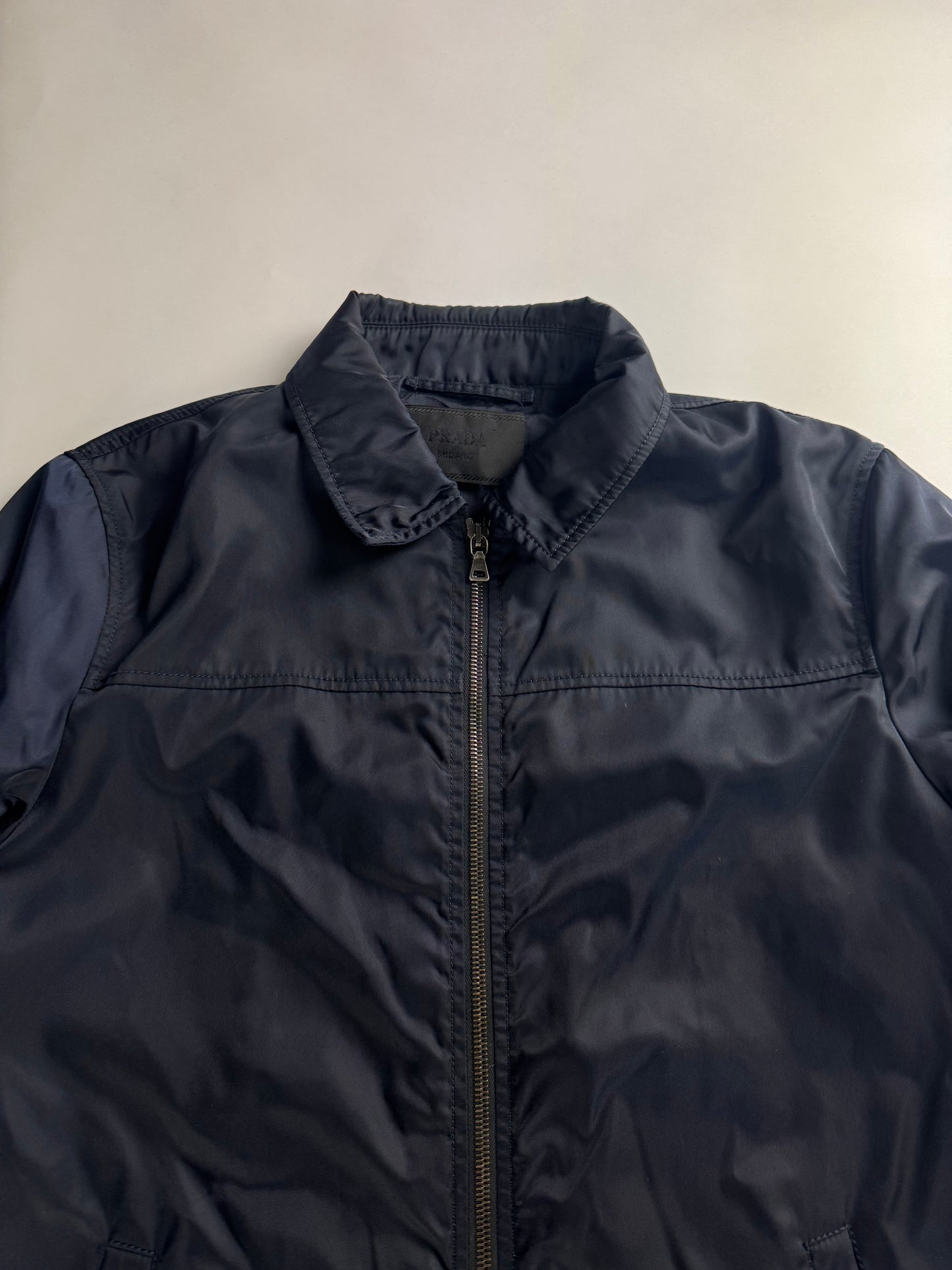 Prada Uniform Navy Double Zip Officer Minimalist Trucker Jacket FW 2011 - M