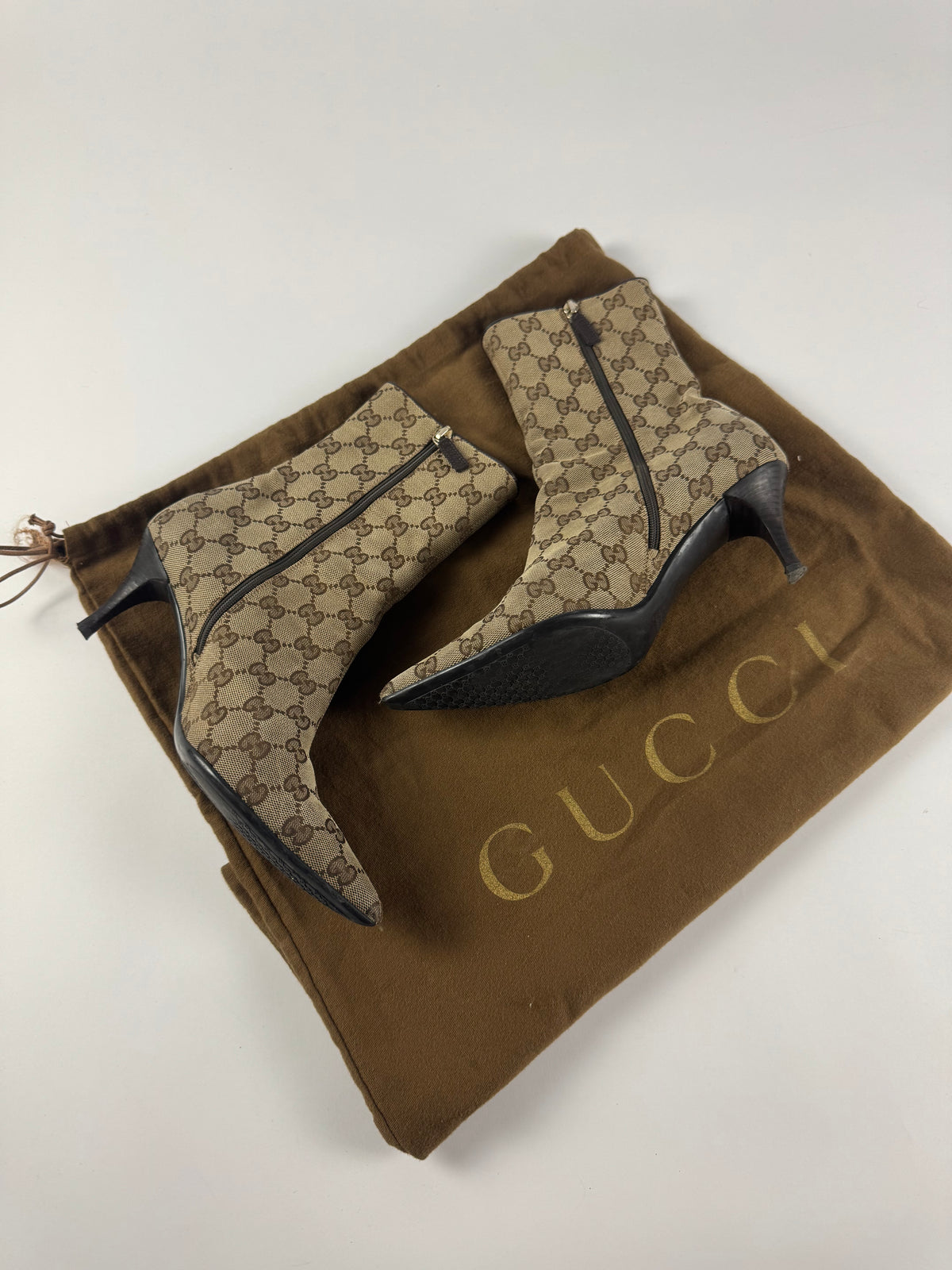Gucci GG Tom Ford Canvas Monogram Ankle Heel Boots 2000s - 38 IT/39 EU