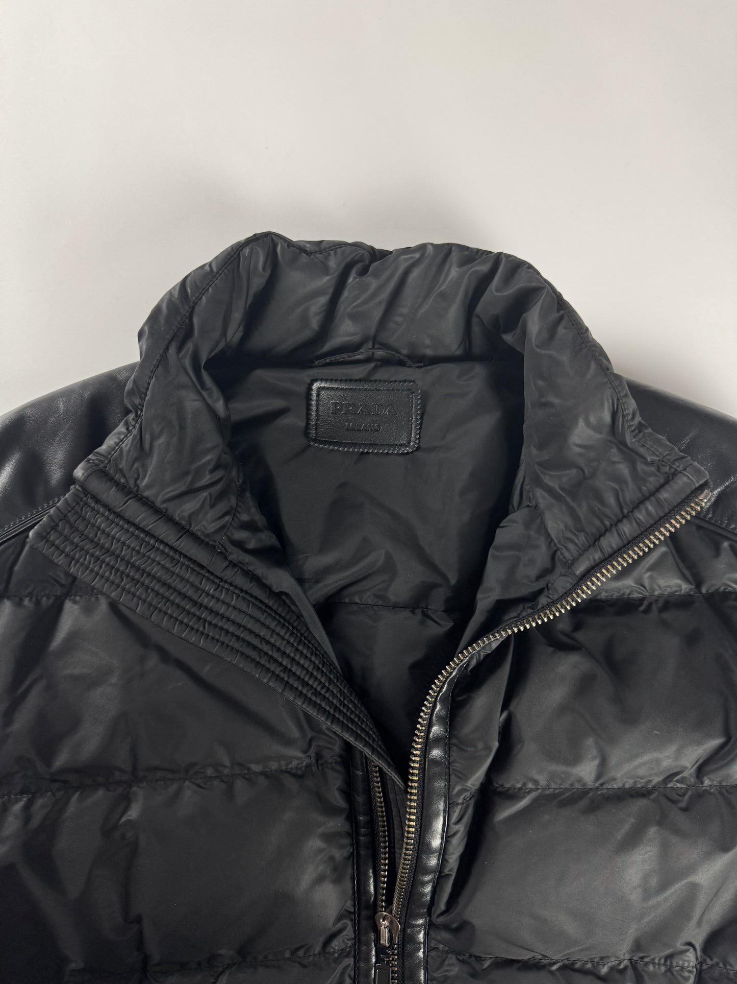 Prada Leather Trimmed Convertible Hooded Puffer Jacket FW 2015 - M