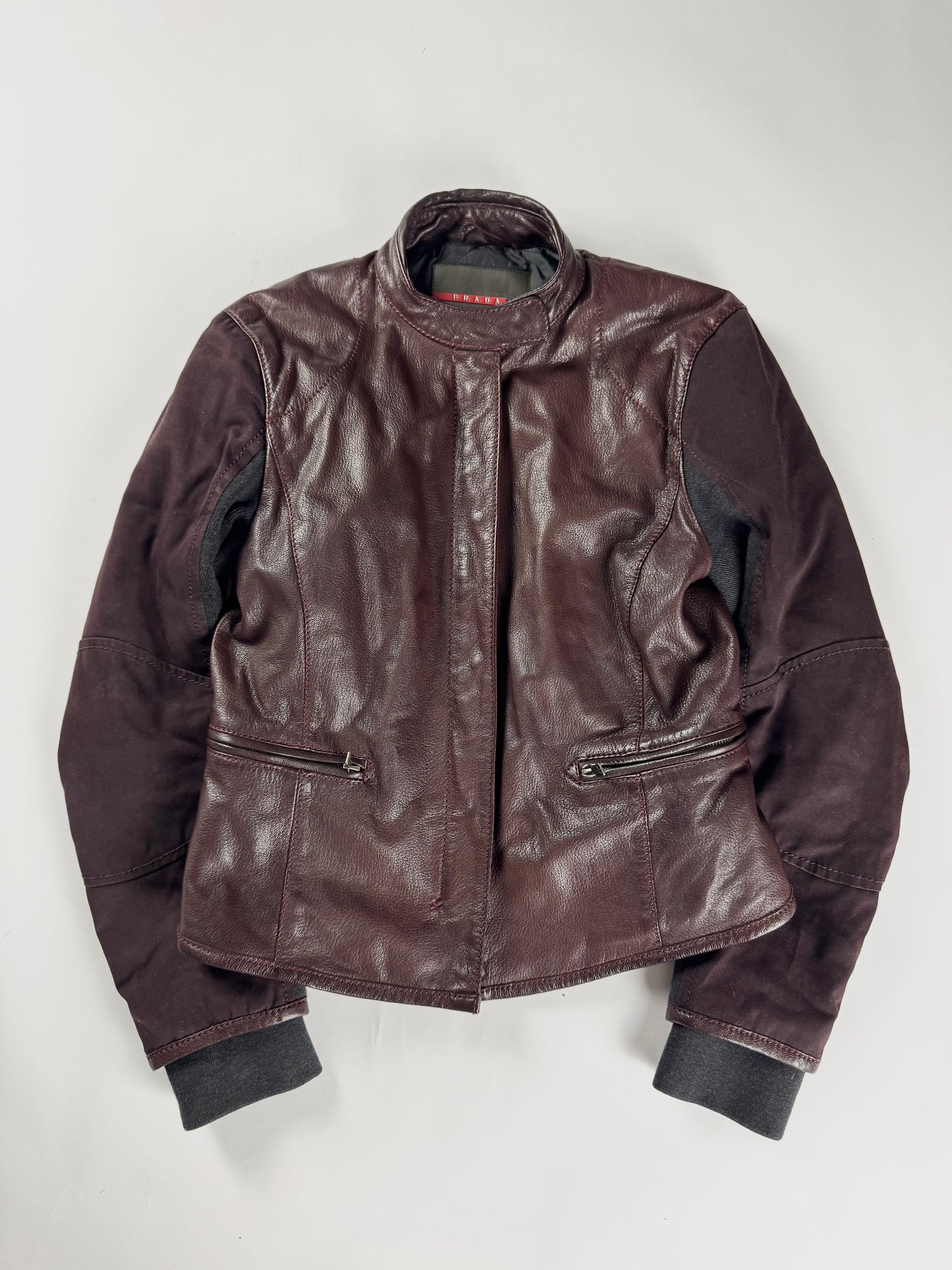 Prada Brown Wine Leather Moto Jacket 2000s - XS