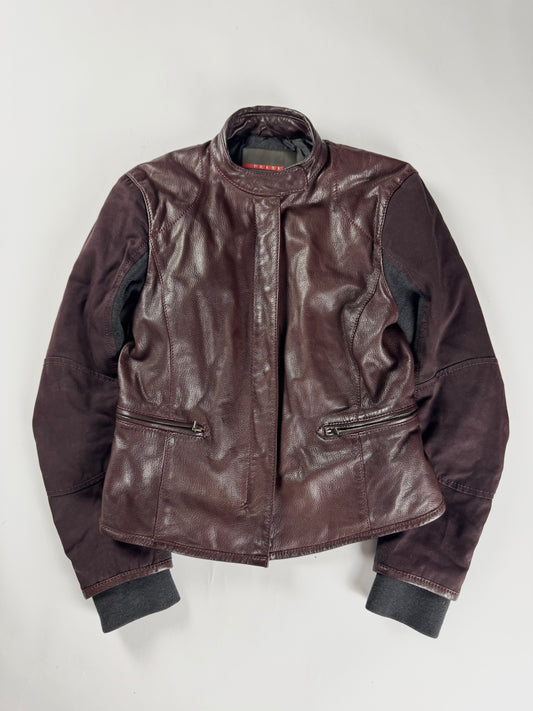 Prada Brown Wine Leather Moto Jacket 2000s - XS
