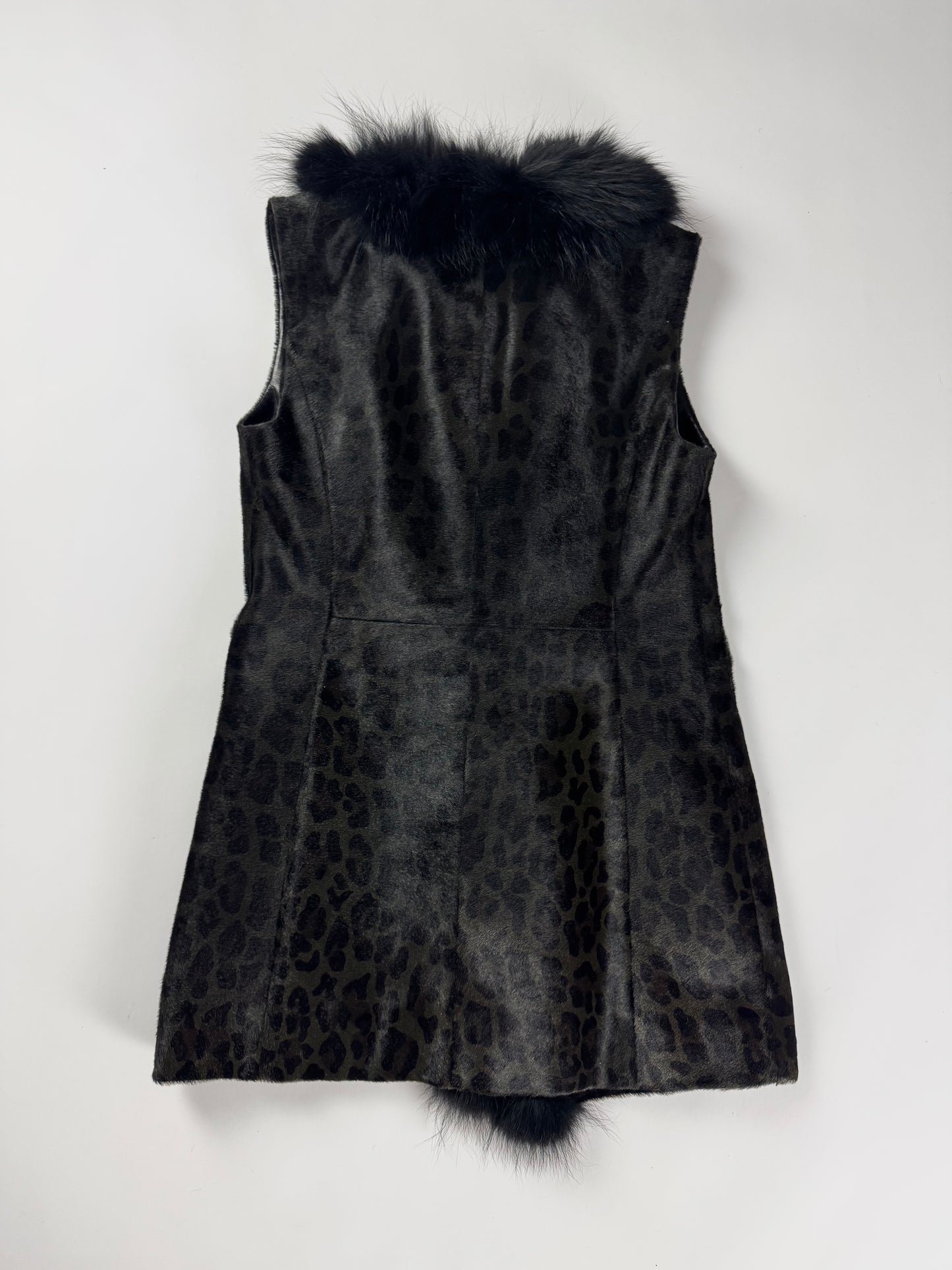 Prada Leopard Ponyhair Print Coyote Fur Trimmed Sleeveless Coat FW 2012 - XS