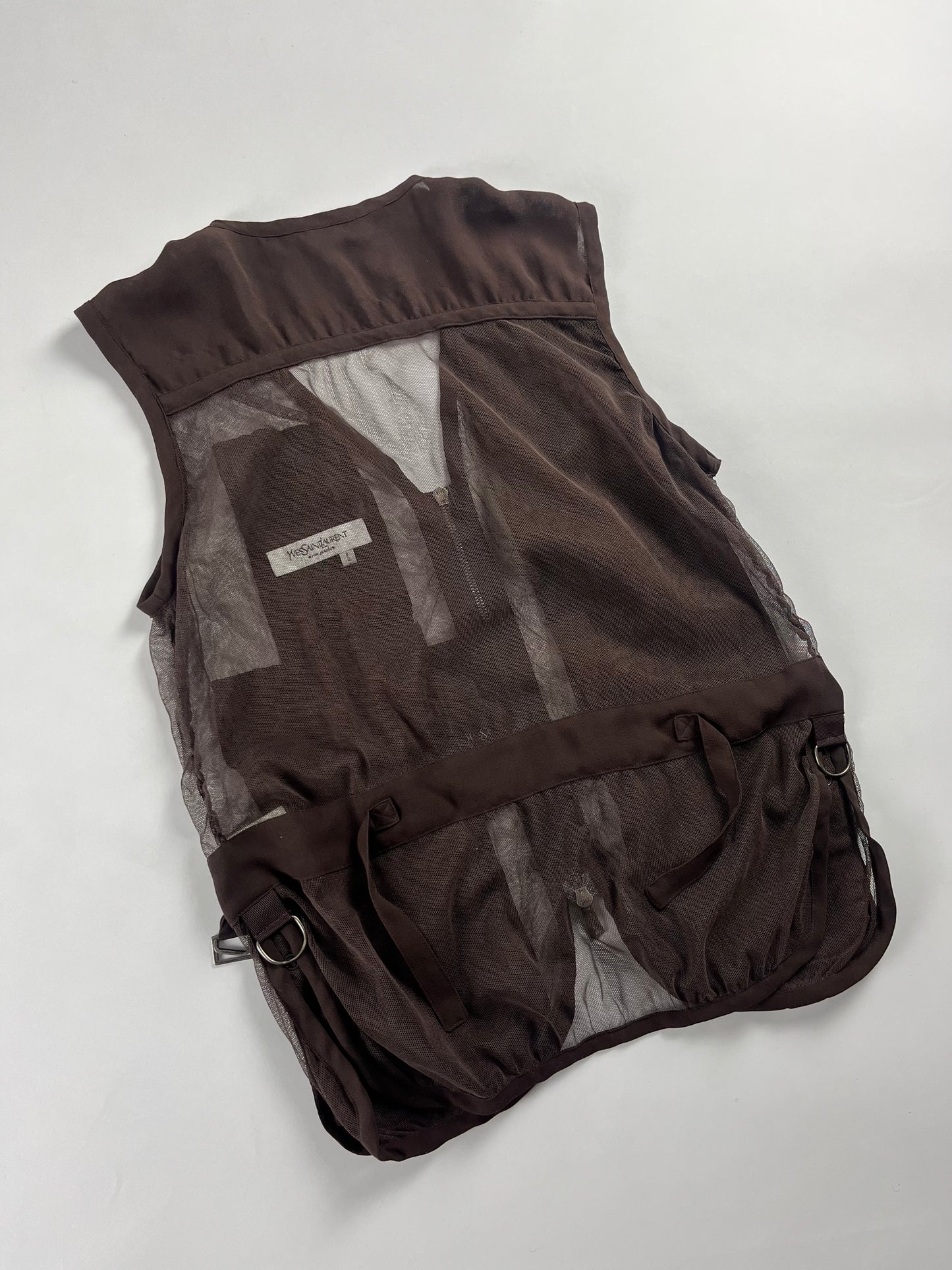 Yves Saint Laurent Tom Ford Brown Silk Cargo Vest SS 2002 - S