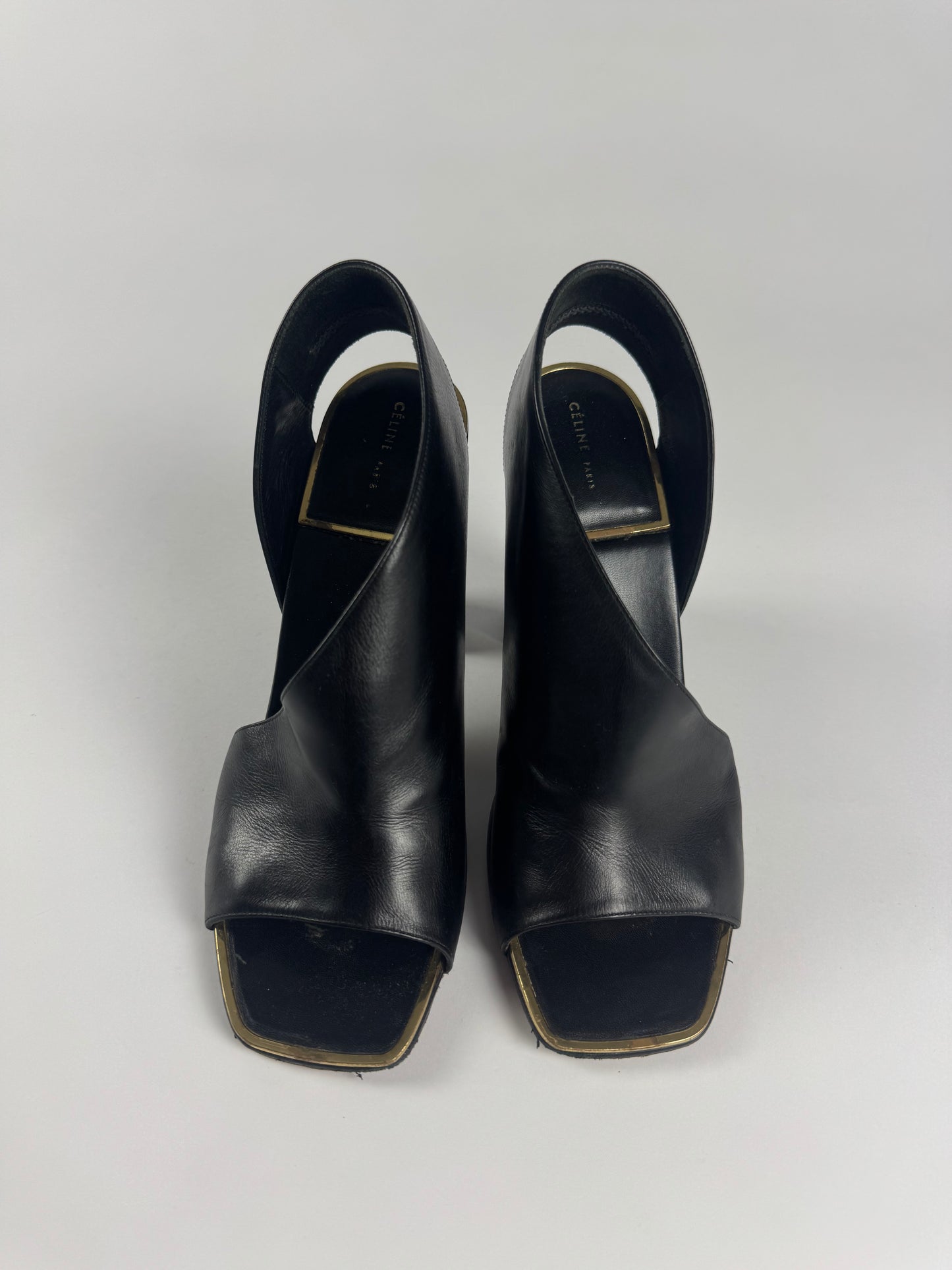 Celine Calfskin Square Toe Asymmetrical Heel Slingback Scandal Pumps SS 2015 - 38 EU