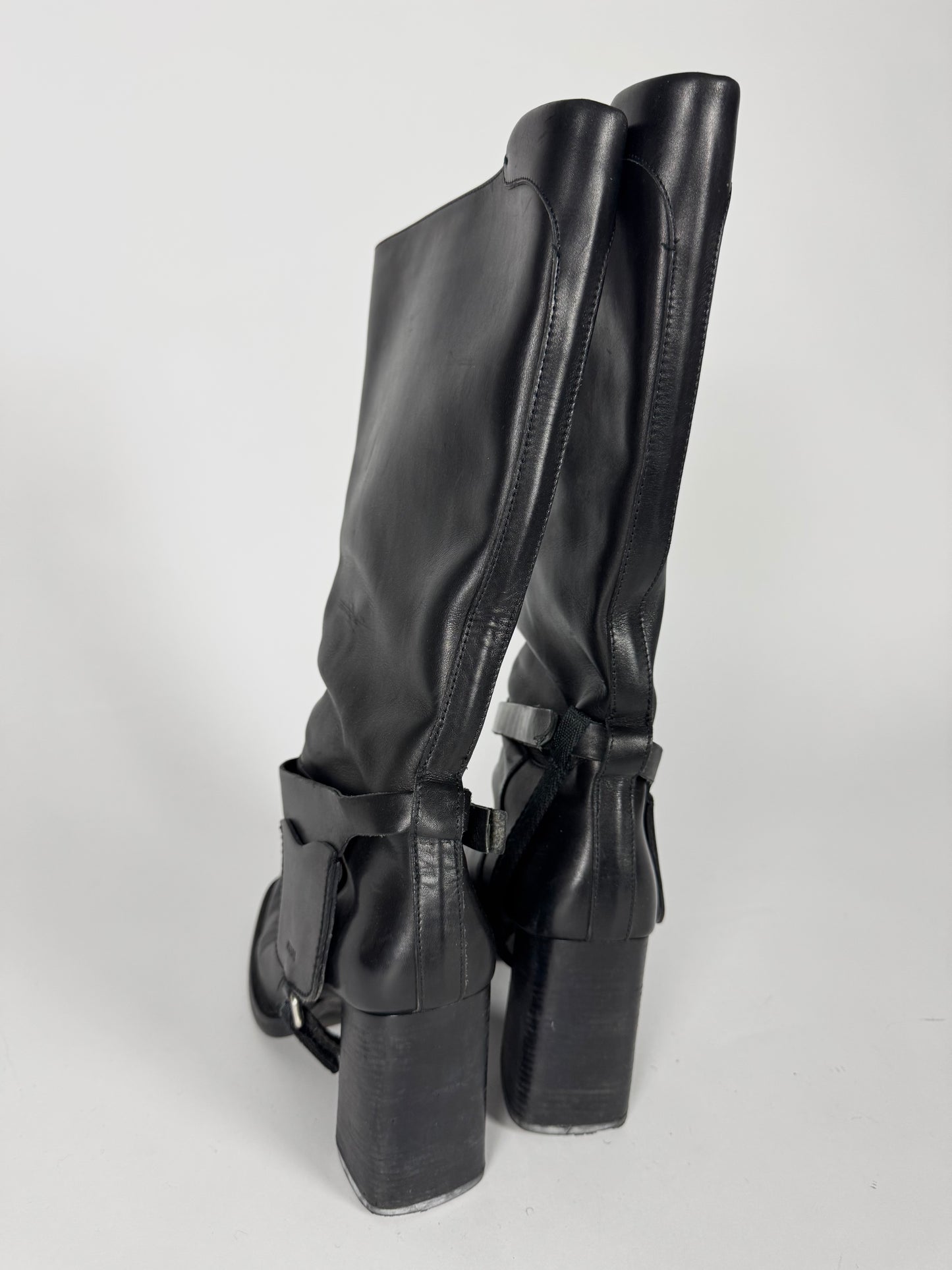 Prada Side Belted Pocket High Leather Boots FW 1999 - 39 IT/39,5 EU