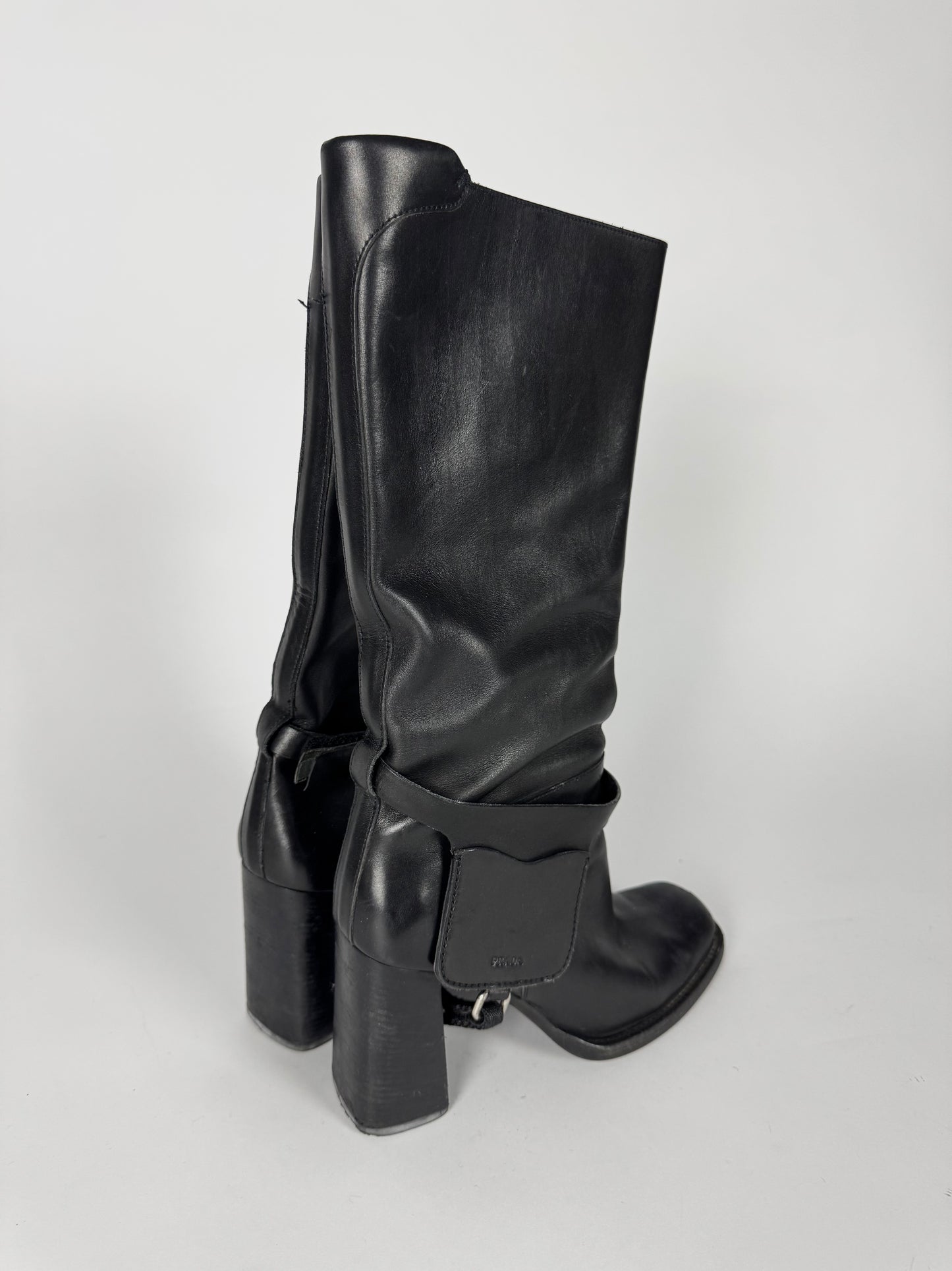 Prada Side Belted Pocket High Leather Boots FW 1999 - 39 IT/39,5 EU