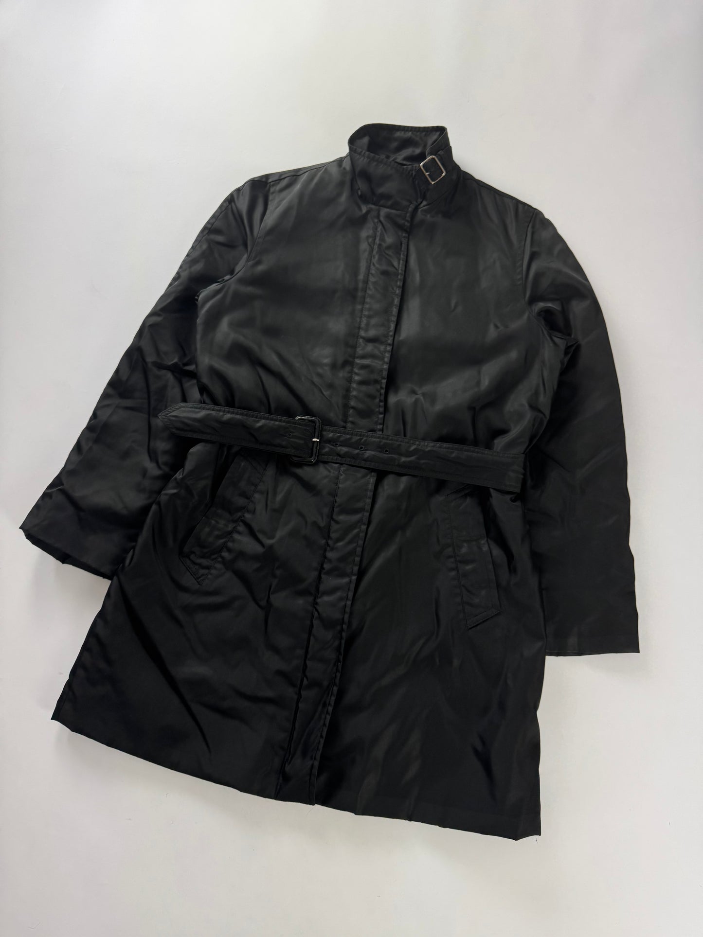 Prada Back Triangle Logo Belted Collar Nylon Trench Coat FW 2000 - S