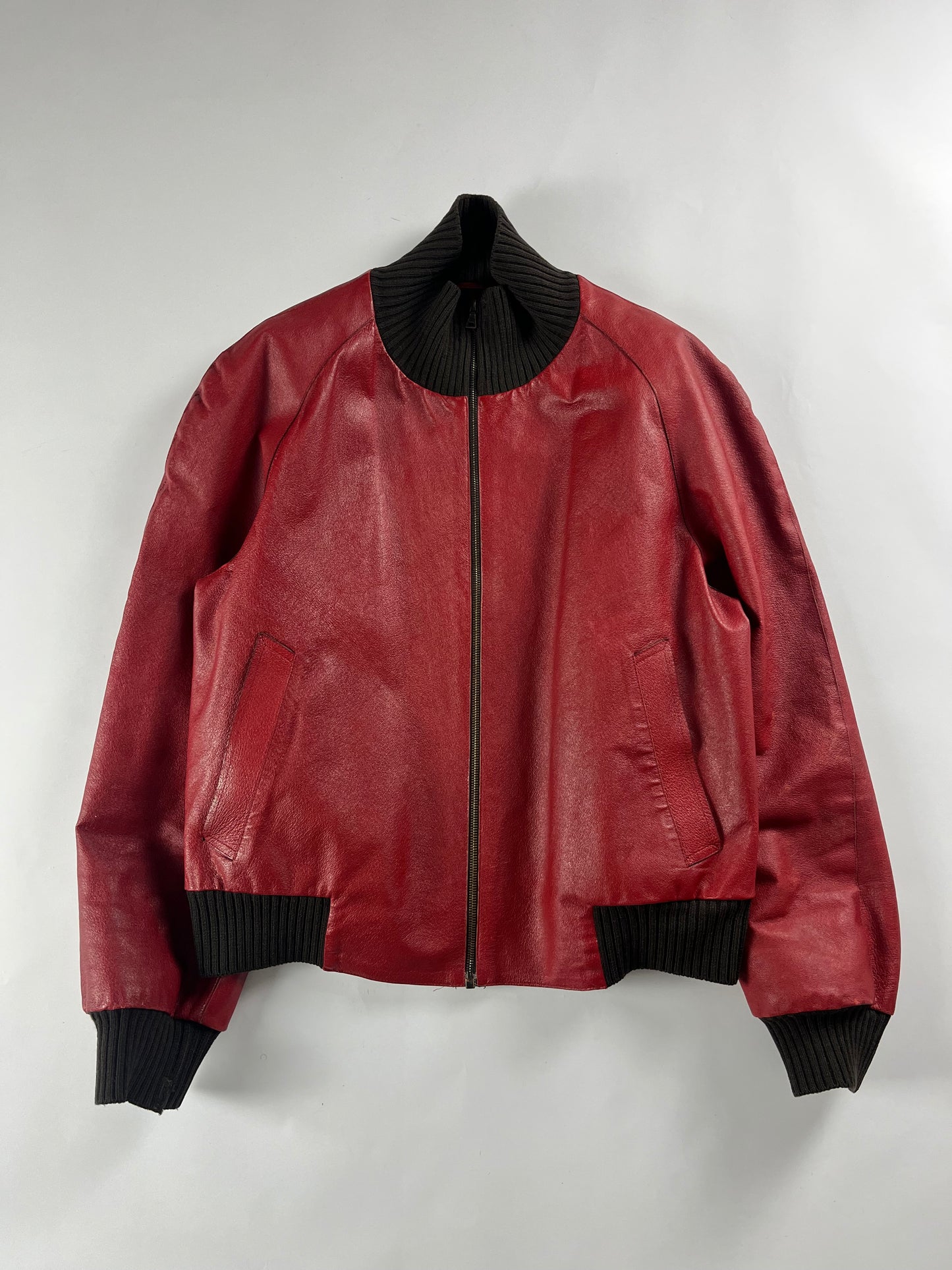 Prada Premium Red Leather Bomber Jacket FW 2000 - L