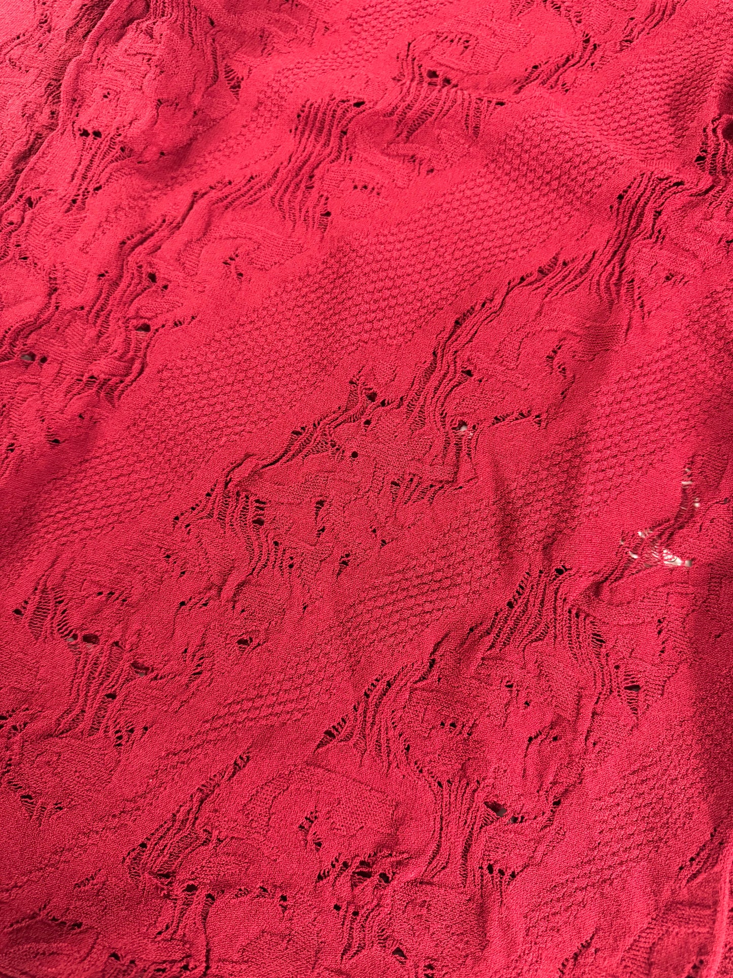 Louis Vuitton Dentelle Burgundy Red Distressed Lace Knit Crewneck Sweater FW 2016 - S