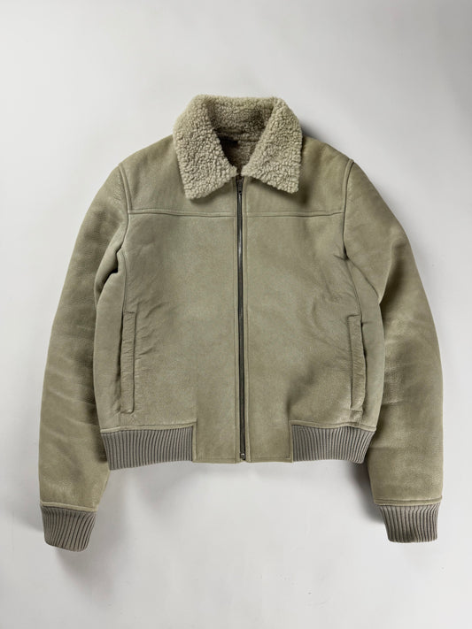 Miu Miu Grey Sheepskin Bomber Shearling Aviator Jacket 2000s - M