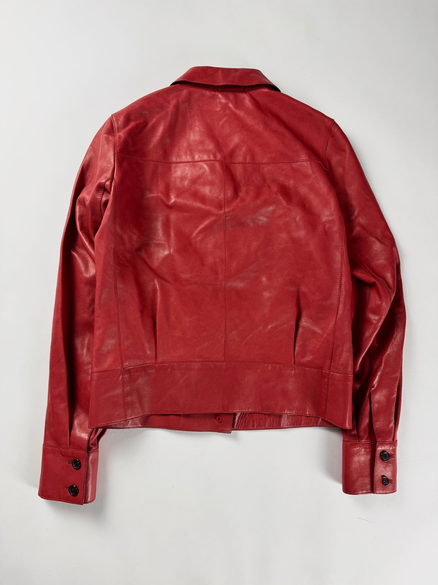 Prada Red Leather Minimalist Buttoned Jacket FW 2000 - XS