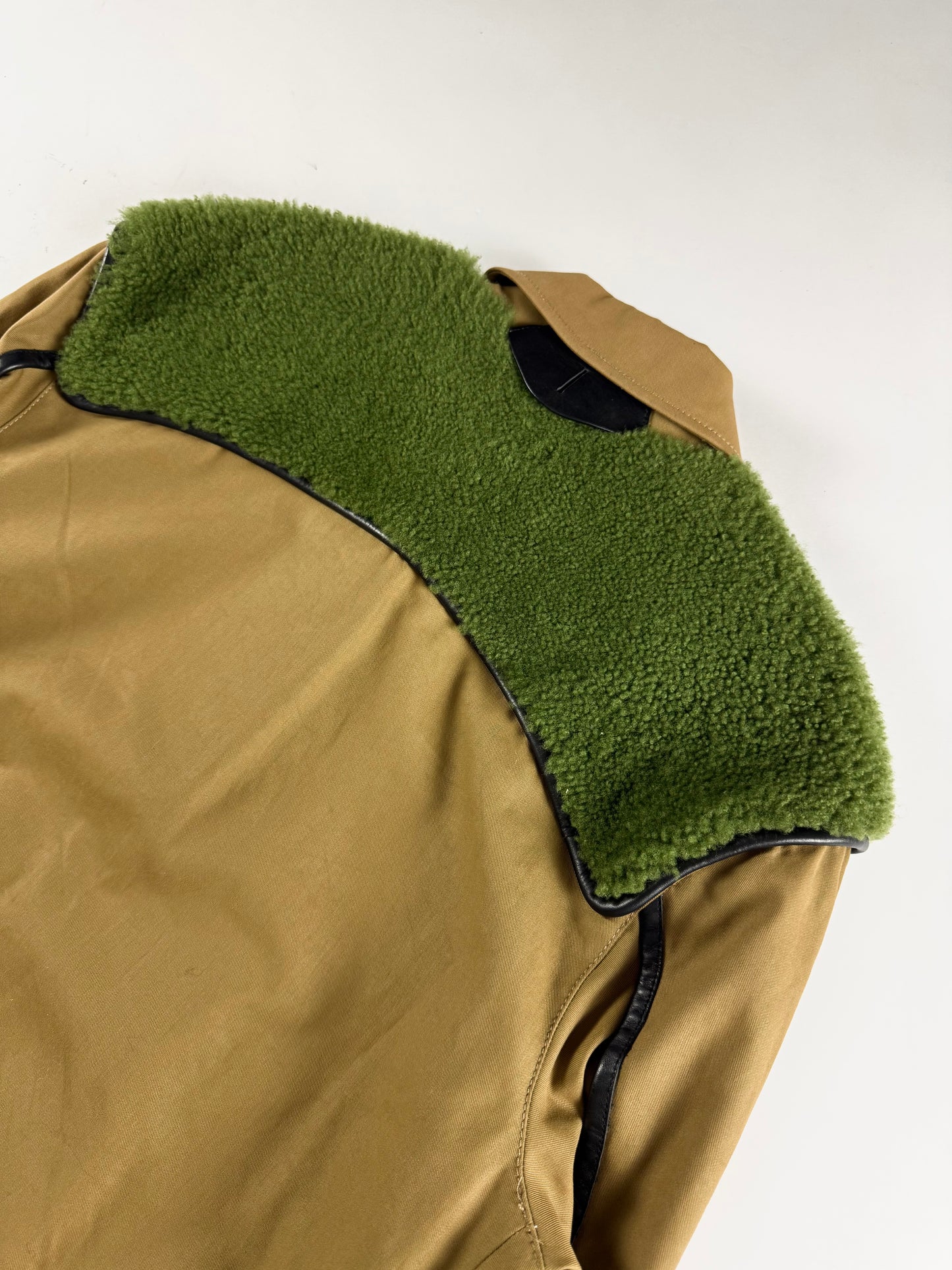 Coach Sample Camel Mixed Animal Print Green Shearling Collar Bomber Jacket SS 2016 - M