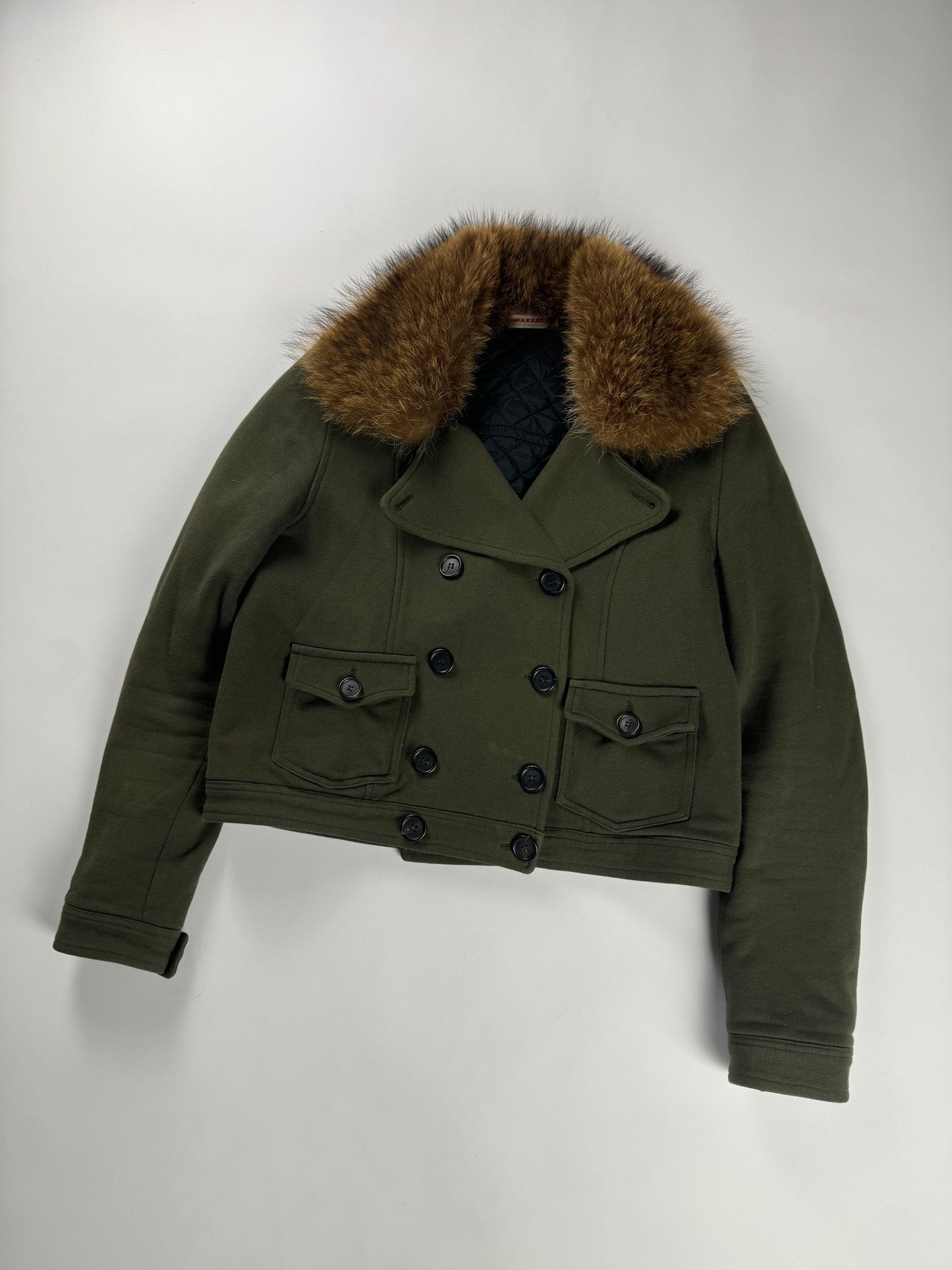 Prada Raccoon Fur Collar Old Army Crop Jacket SS 2006 - M