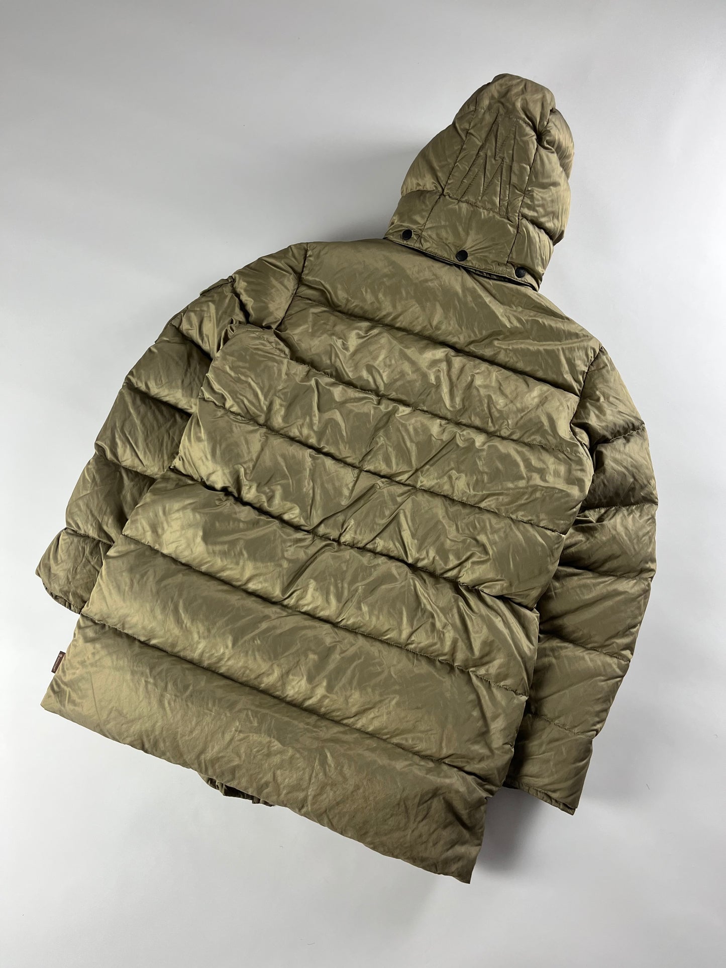 Moncler Camel Bright Metallic Long Down Jacket - XL