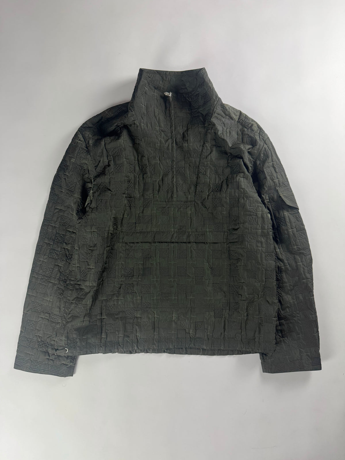 Hermès Sample Soft Military Khaki Plaid Funnel Neck Half Zip Jacket SS 2020 - L