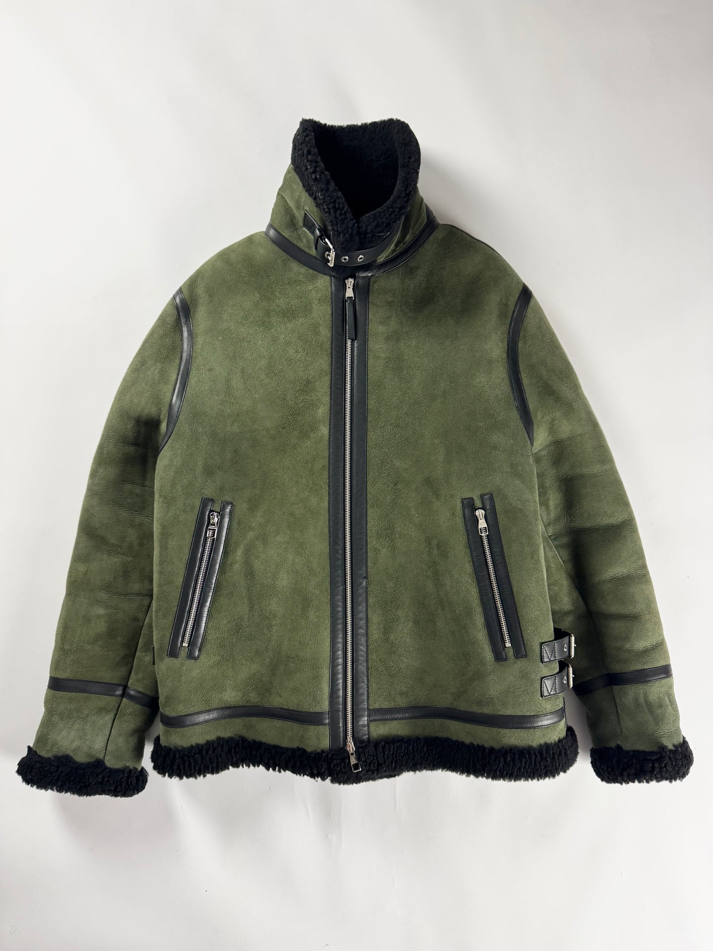 Louis Vuitton Sample Military Olive Shearling Leather Trimmed Bomber Jacket FW 2018 - M