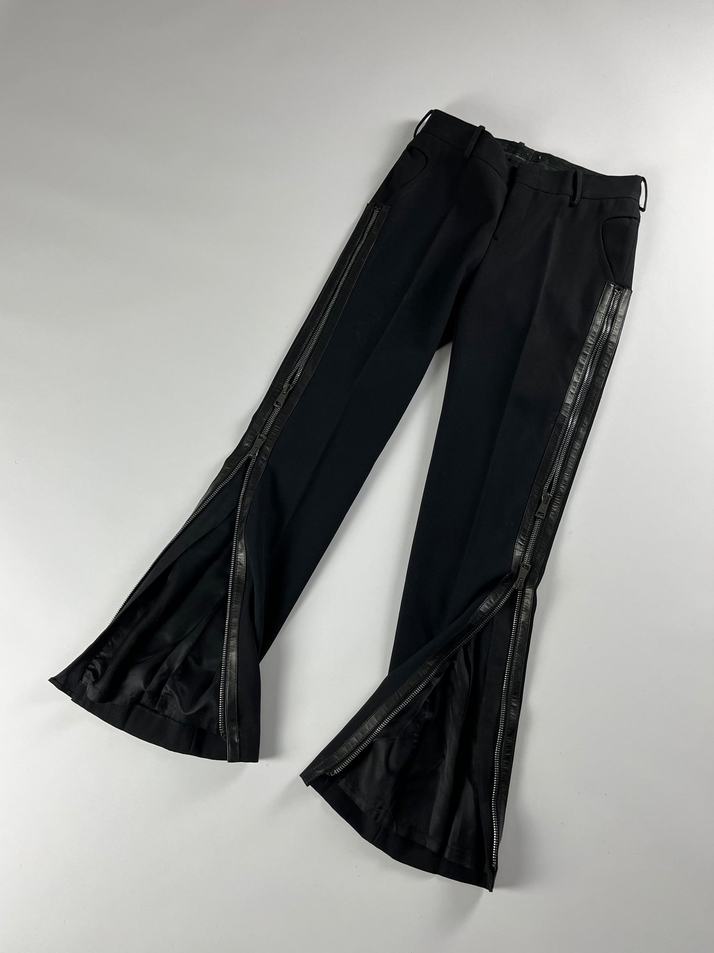 Gucci Leather Trimmed Zipper Pants FW 2001 - S